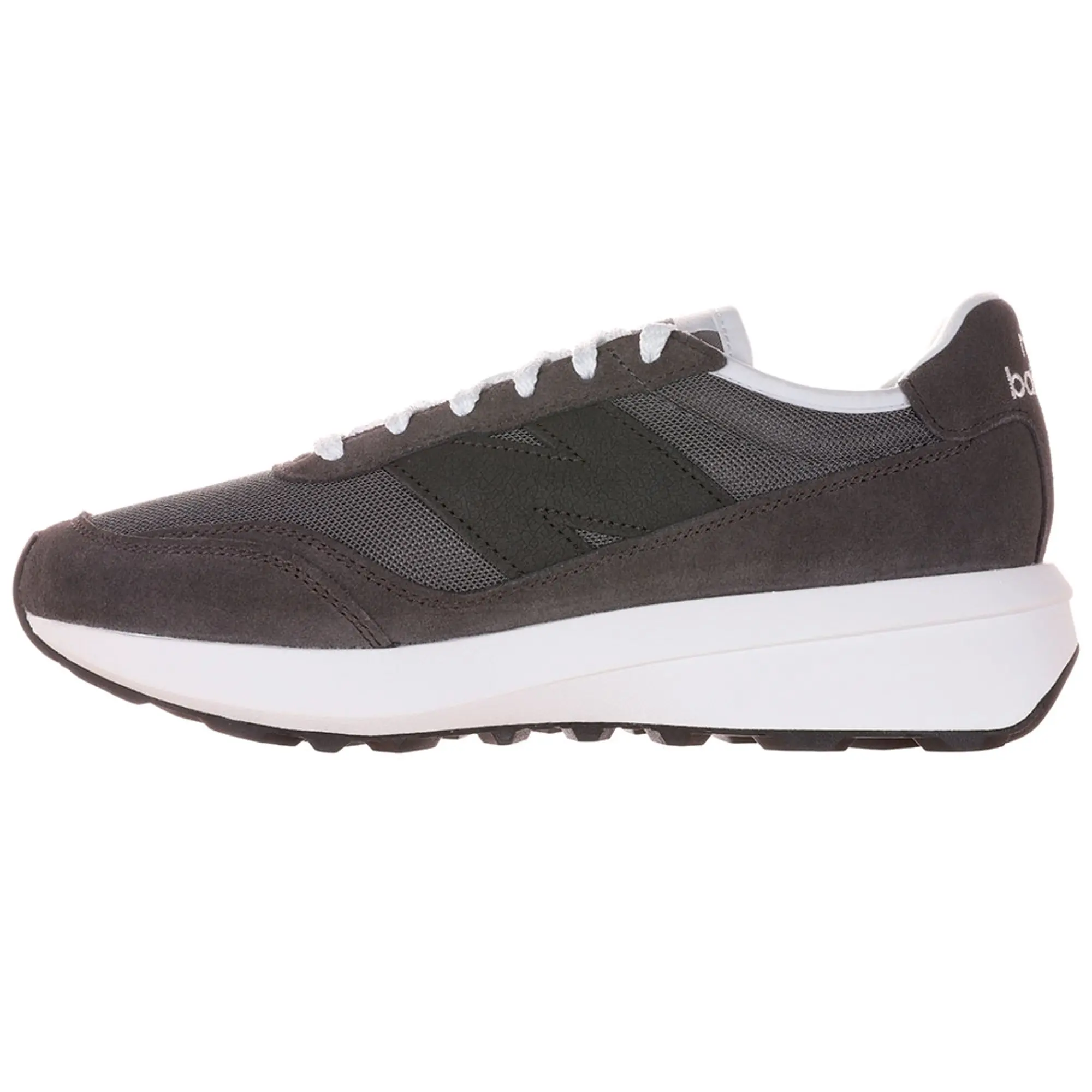 New Balance Unisex 370 in Black/Grey Suede/Mesh