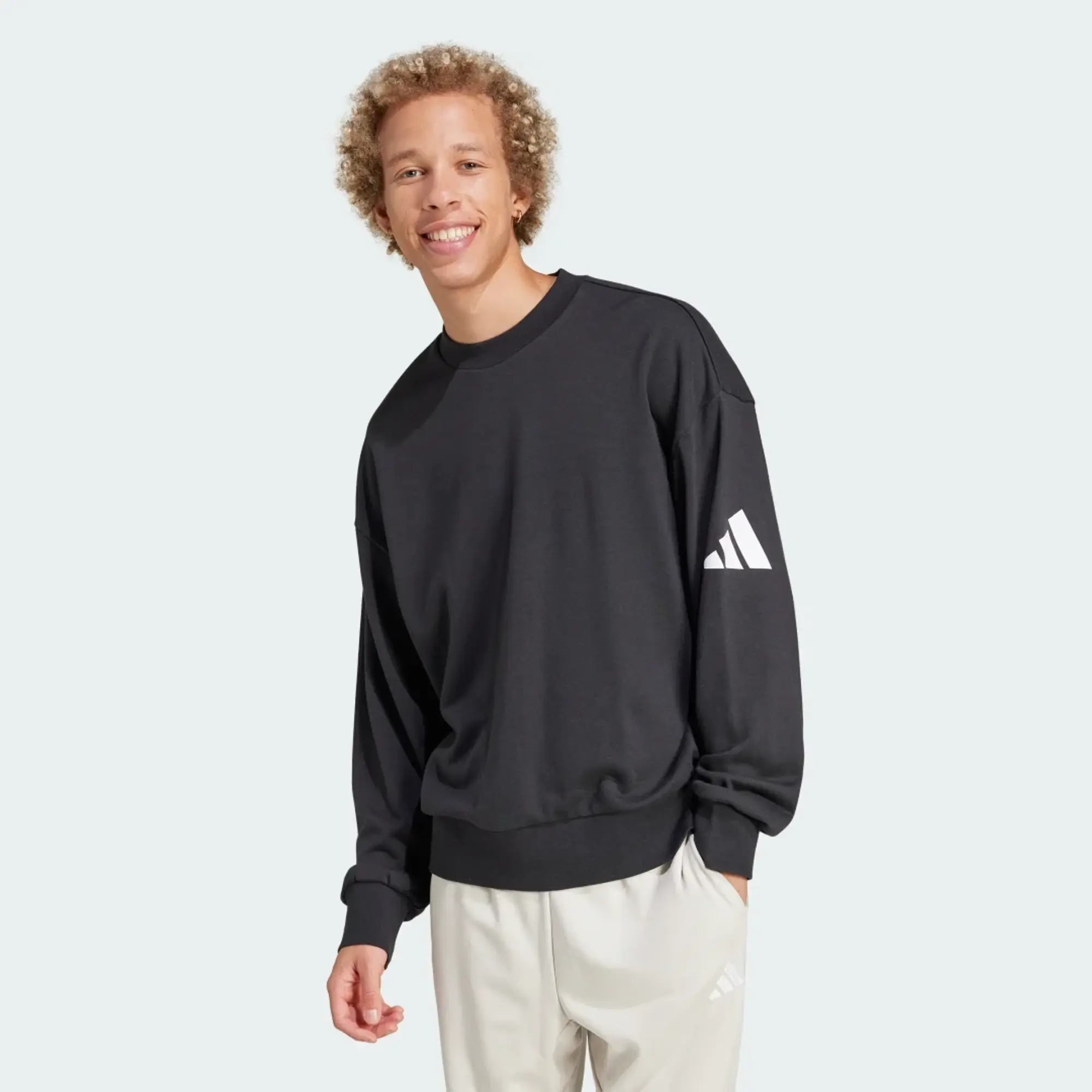 Adidas Essentials Loose Fit 3 Bar Logo Sweatshirt In Black / White