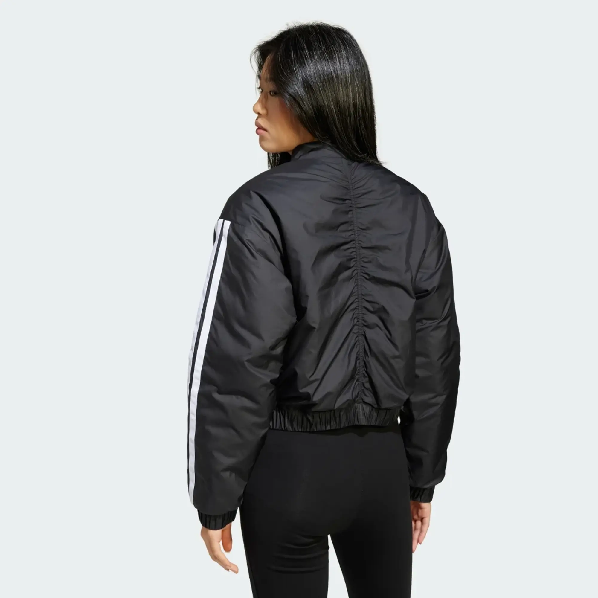 Adidas Essentials 3-Stripes Insulated Crop Bomber Jacket In Black