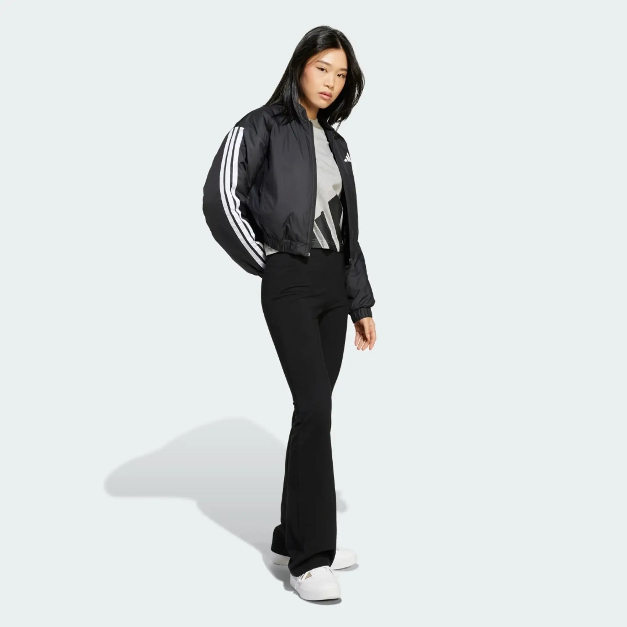 Adidas Essentials 3-Stripes Insulated Crop Bomber Jacket In Black