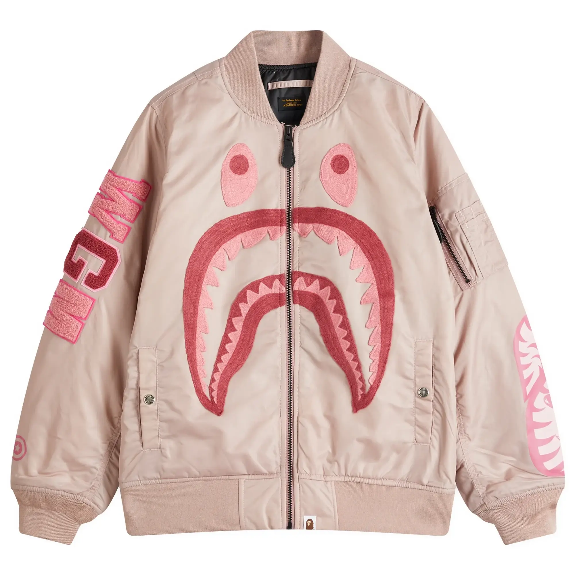 A Bathing Ape Women's Shark Nylon Ma-1 Bomber Jacket Pink