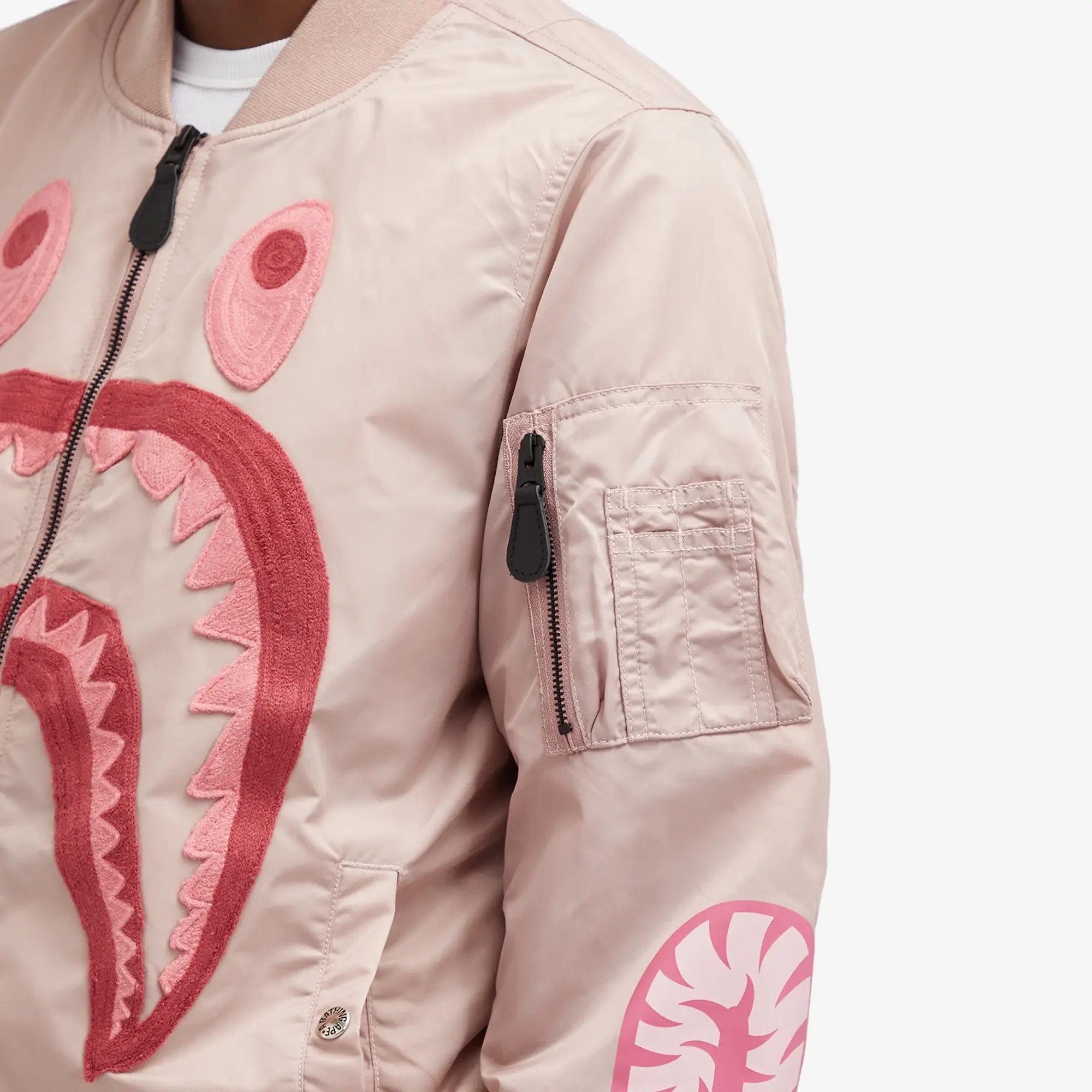 A Bathing Ape Women's Shark Nylon Ma-1 Bomber Jacket Pink