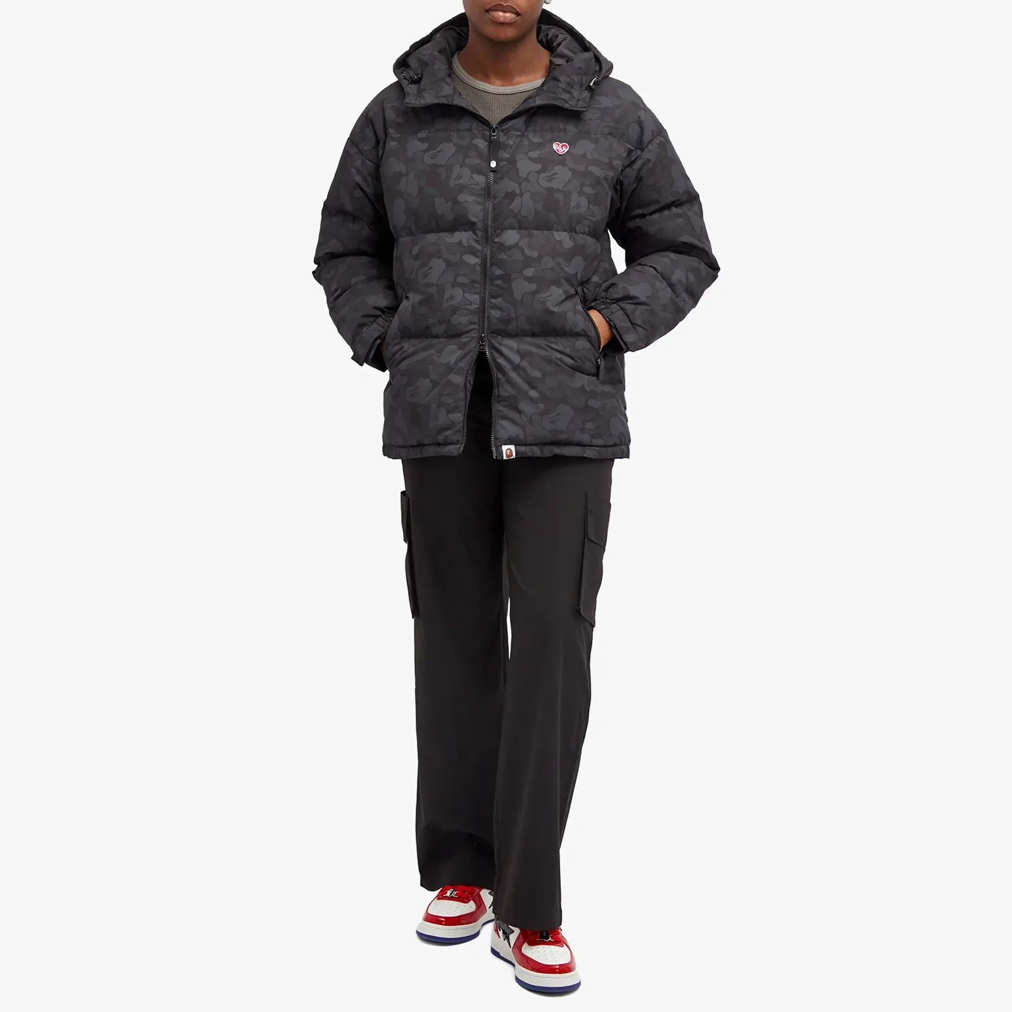 A Bathing Ape Women's Solid Camo Down Jacket Black