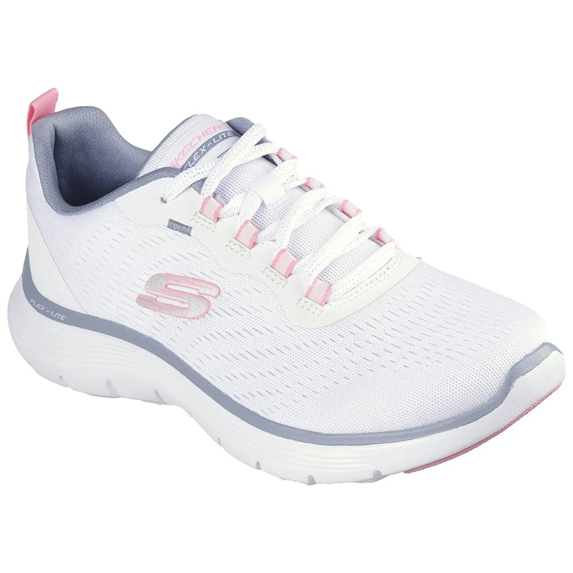 Skechers Women's Flex Appeal 5.0 Sneaker in White/Pink/Blue