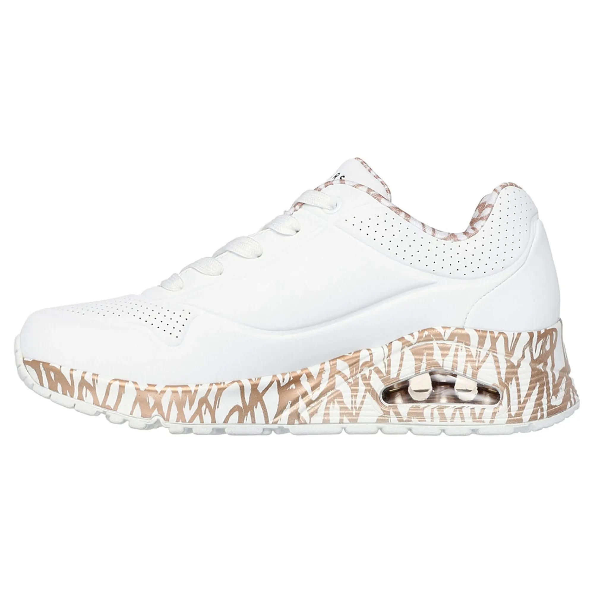 Skechers Women's x JGoldcrown: Uno - Loving Love Sneaker in White/Rose Gold