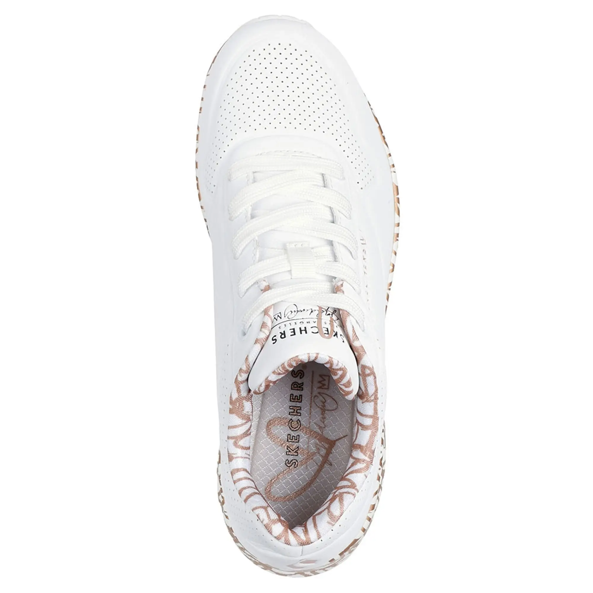 Skechers Women's x JGoldcrown: Uno - Loving Love Sneaker in White/Rose Gold