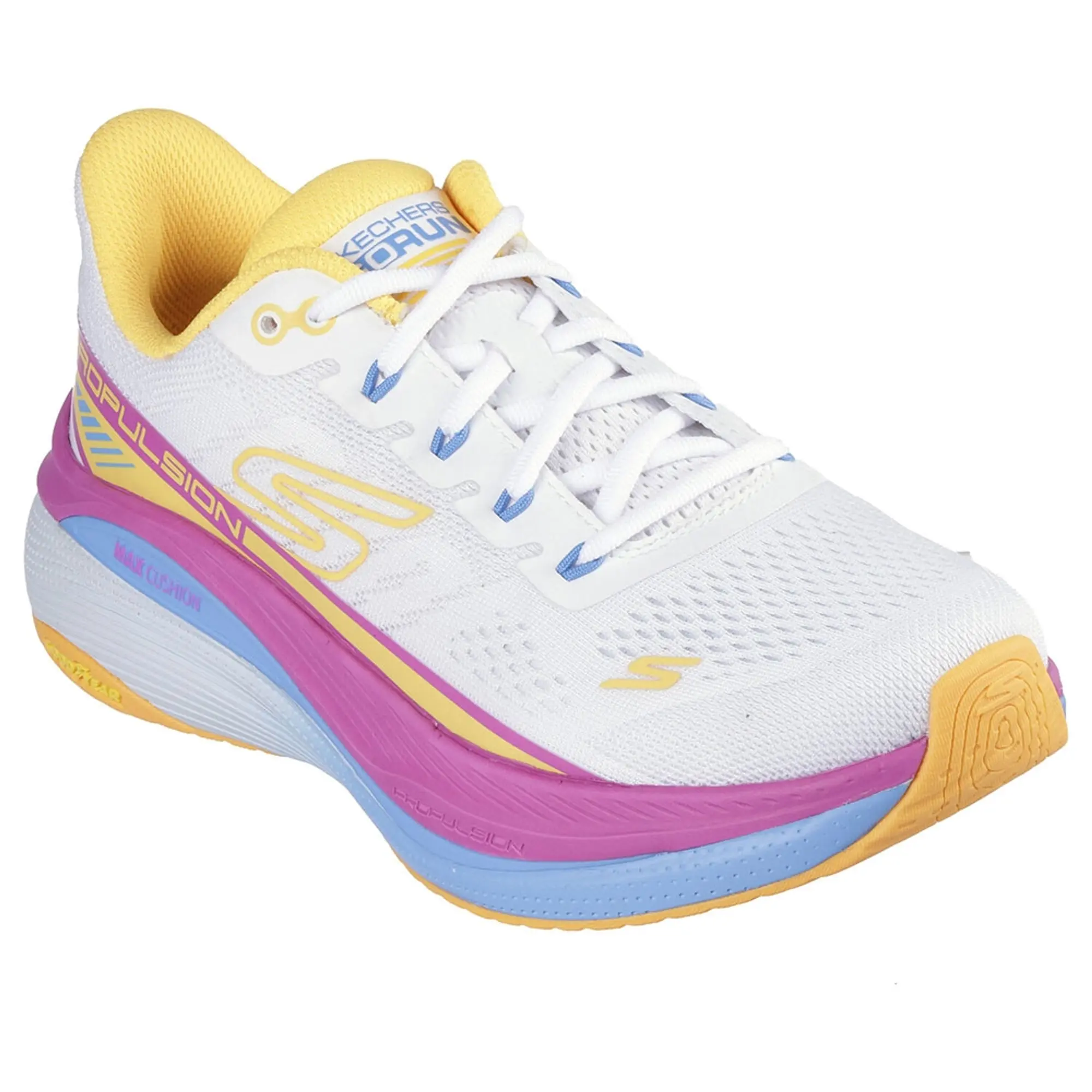 Skechers Women's Max Cushioning Propulsion Sneaker in White/Orange