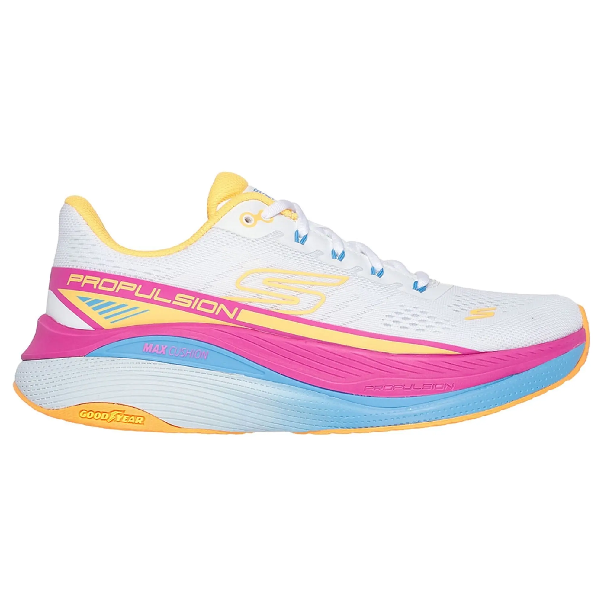 Skechers Women's Max Cushioning Propulsion Sneaker in White/Orange