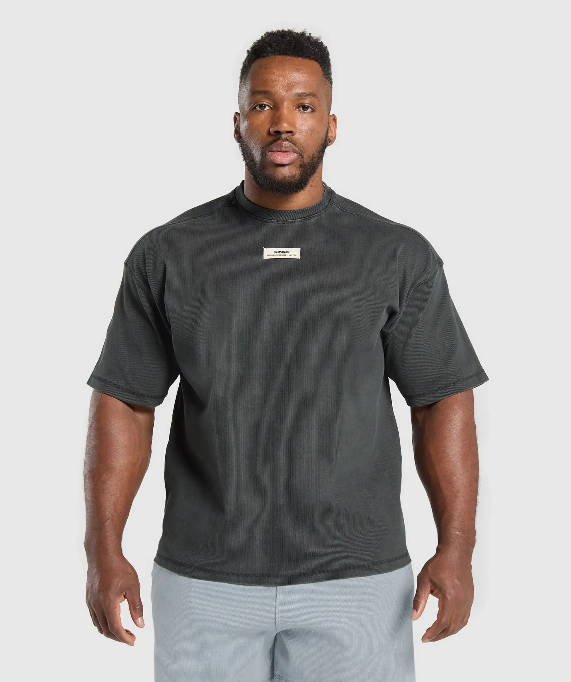 Gymshark Heavyweight Rib Short Sleeve Crew - Asphalt Grey