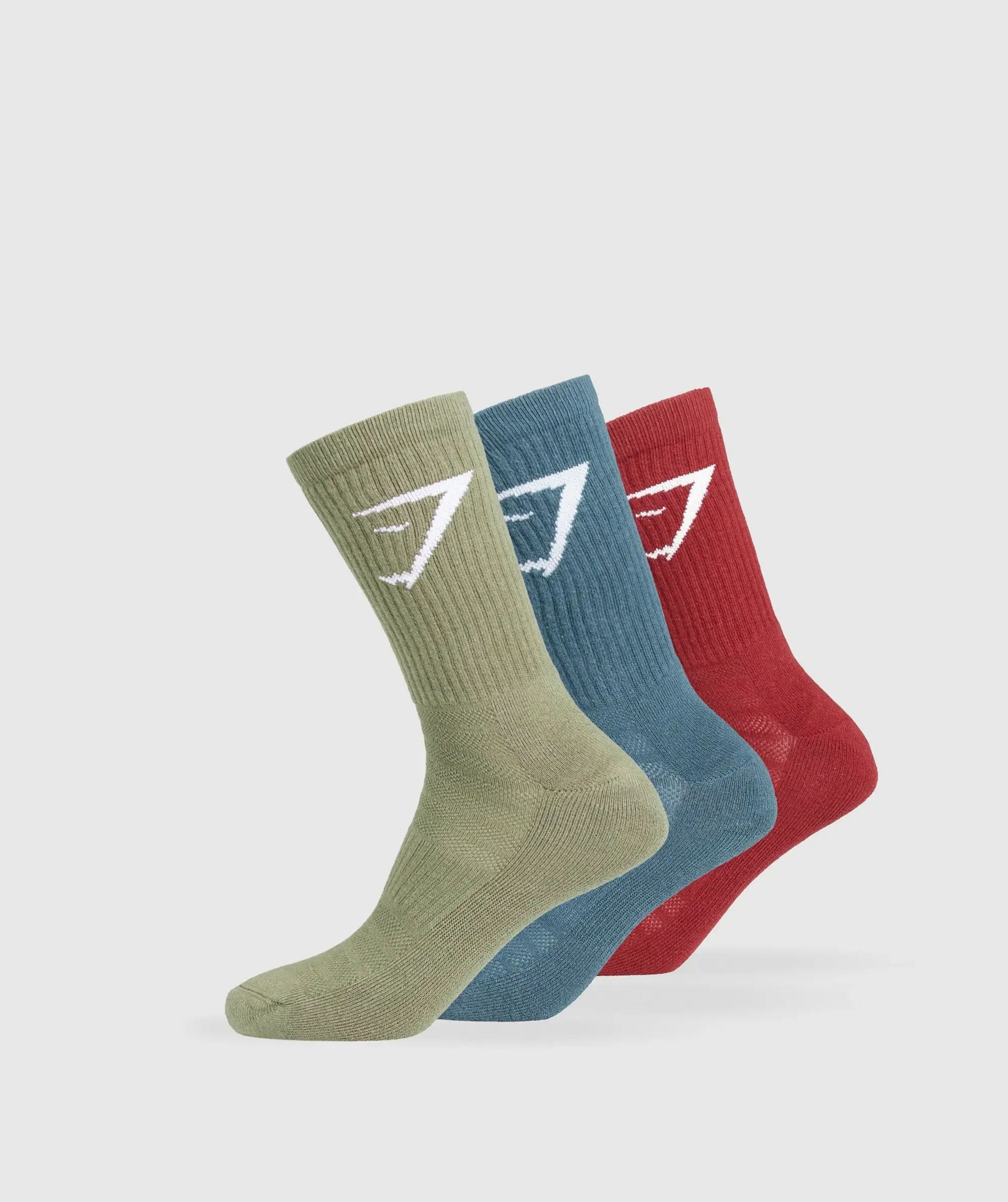 Gymshark Crew Socks 3pk - Utility Green/Cargo Blue/Reps Red