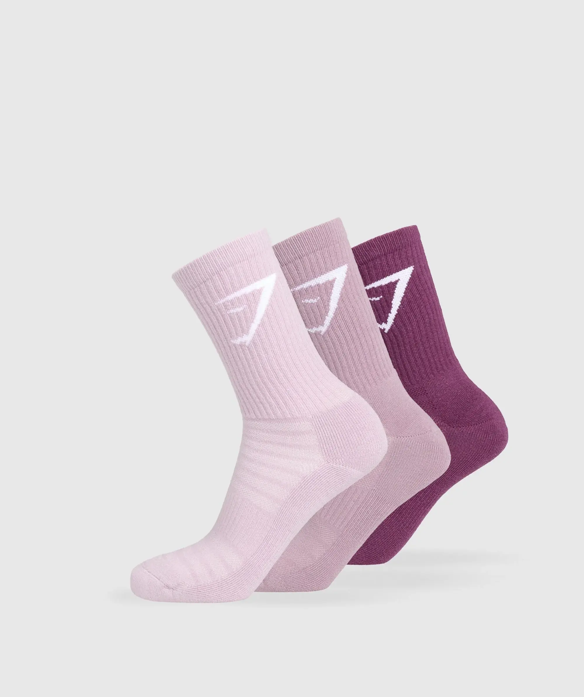 Gymshark Crew Socks 3pk - Magenta Purple/Soft Purple/Warm Lilac