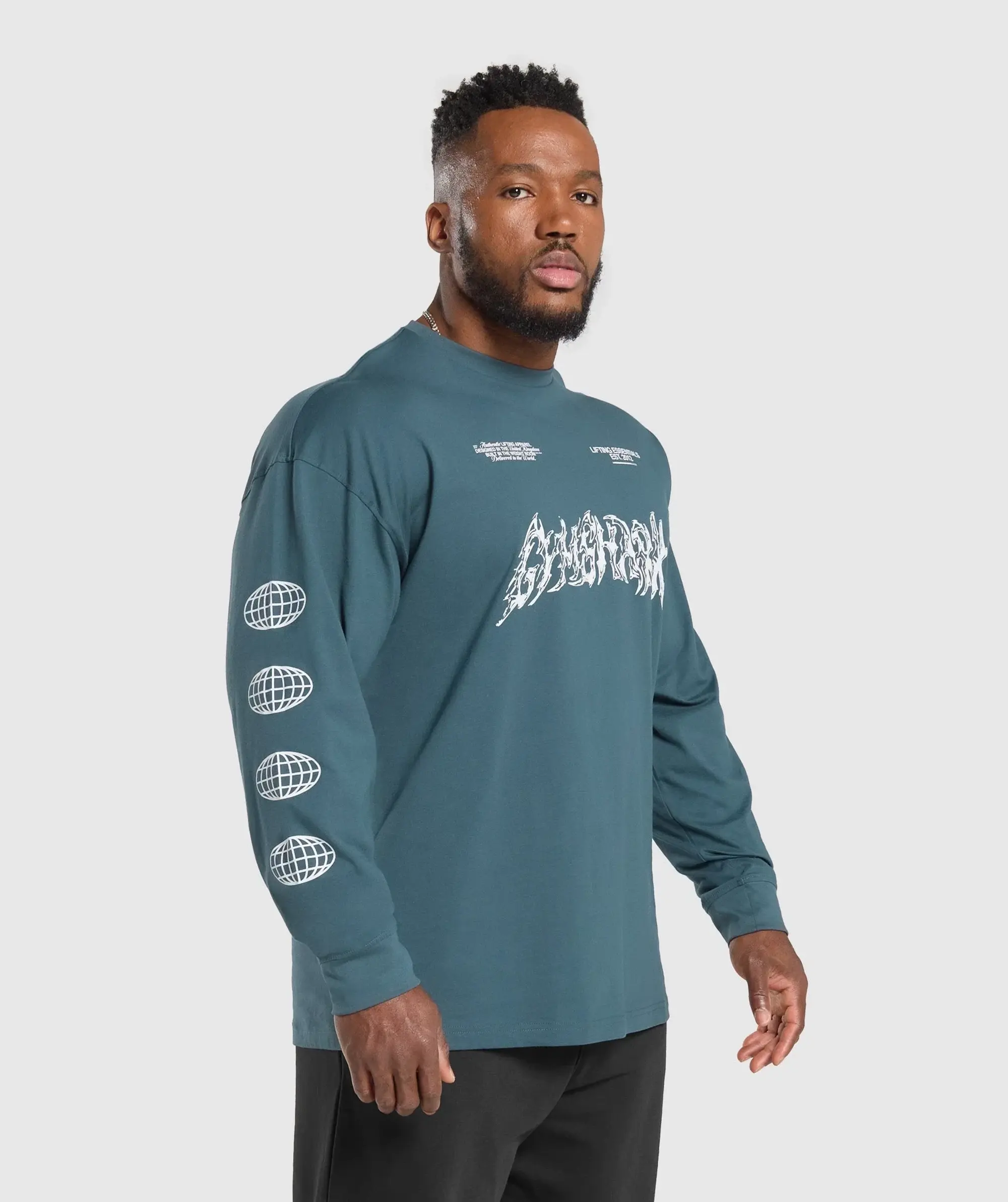 Gymshark Metal Lifting Graphic Long Sleeve T-Shirt - Cargo Blue