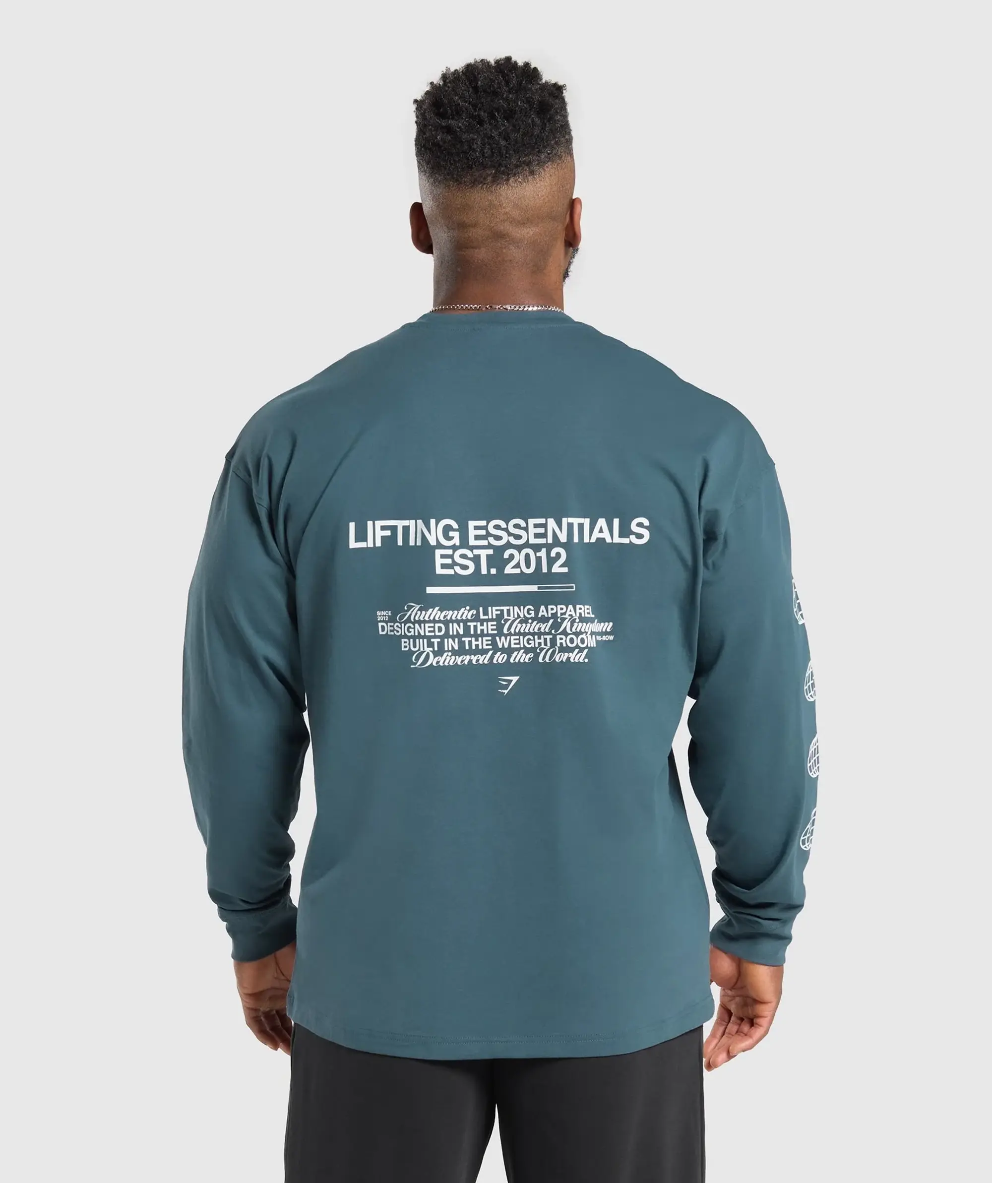 Gymshark Metal Lifting Graphic Long Sleeve T-Shirt - Cargo Blue