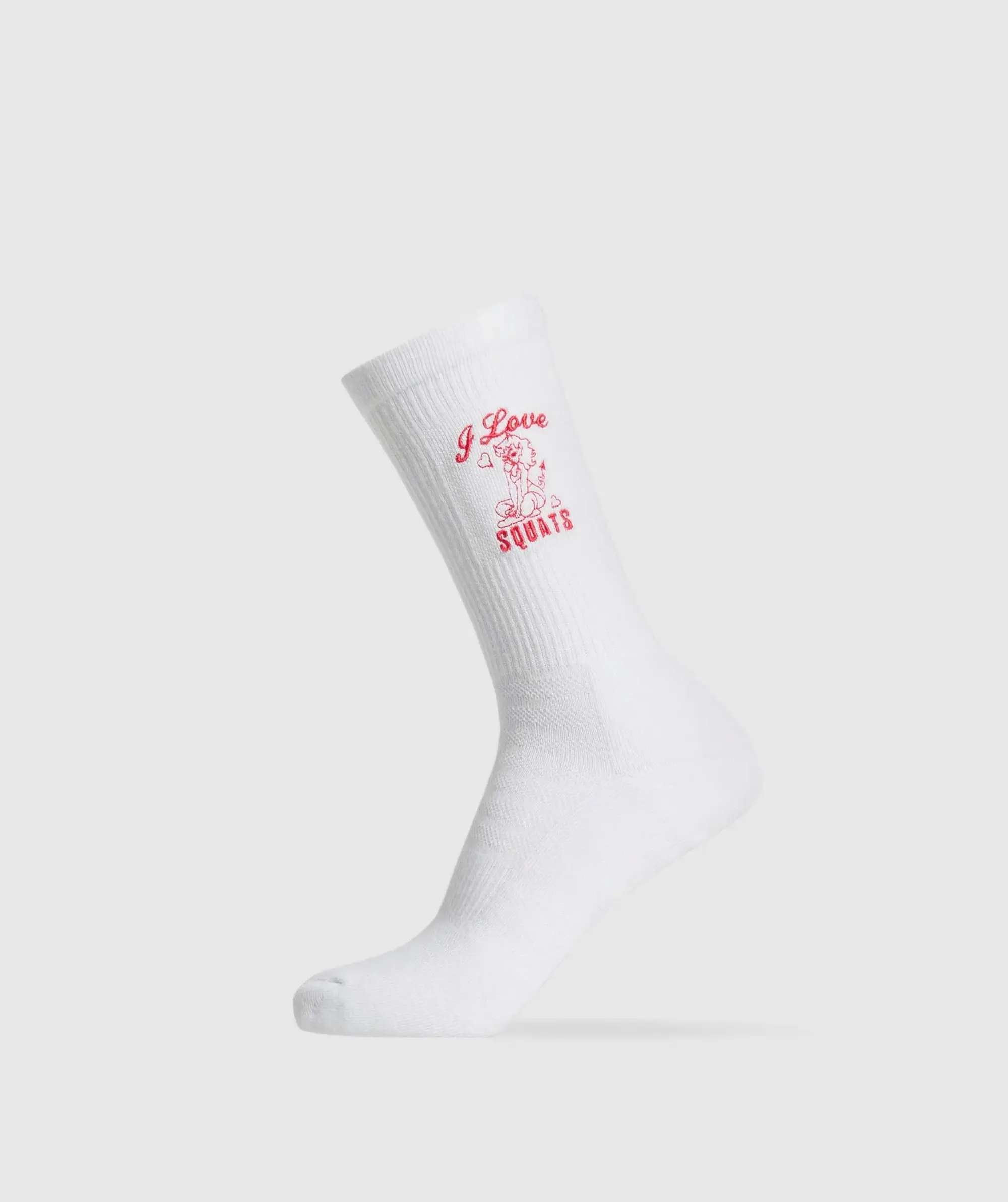 Gymshark Love Squats Graphic Crew Sock Single - White/Jamz Red