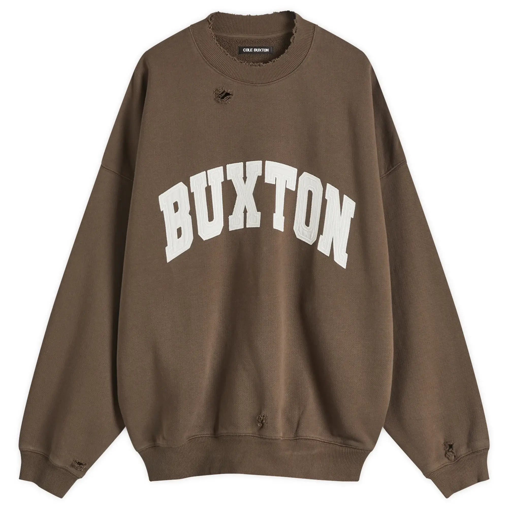 Cole Buxton Men's Distressed Applique Sweatshirt Washed Brown