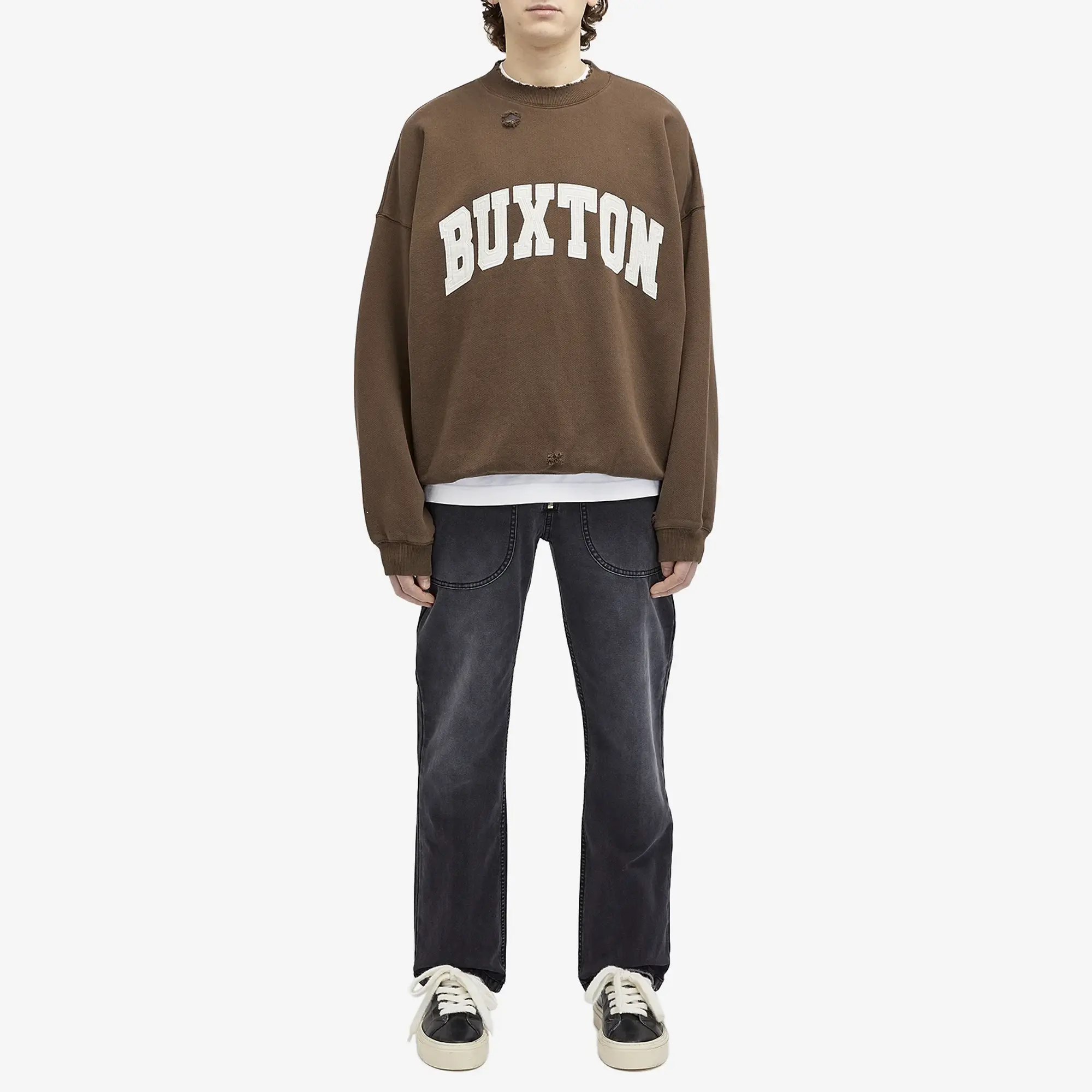 Cole Buxton Men's Distressed Applique Sweatshirt Washed Brown