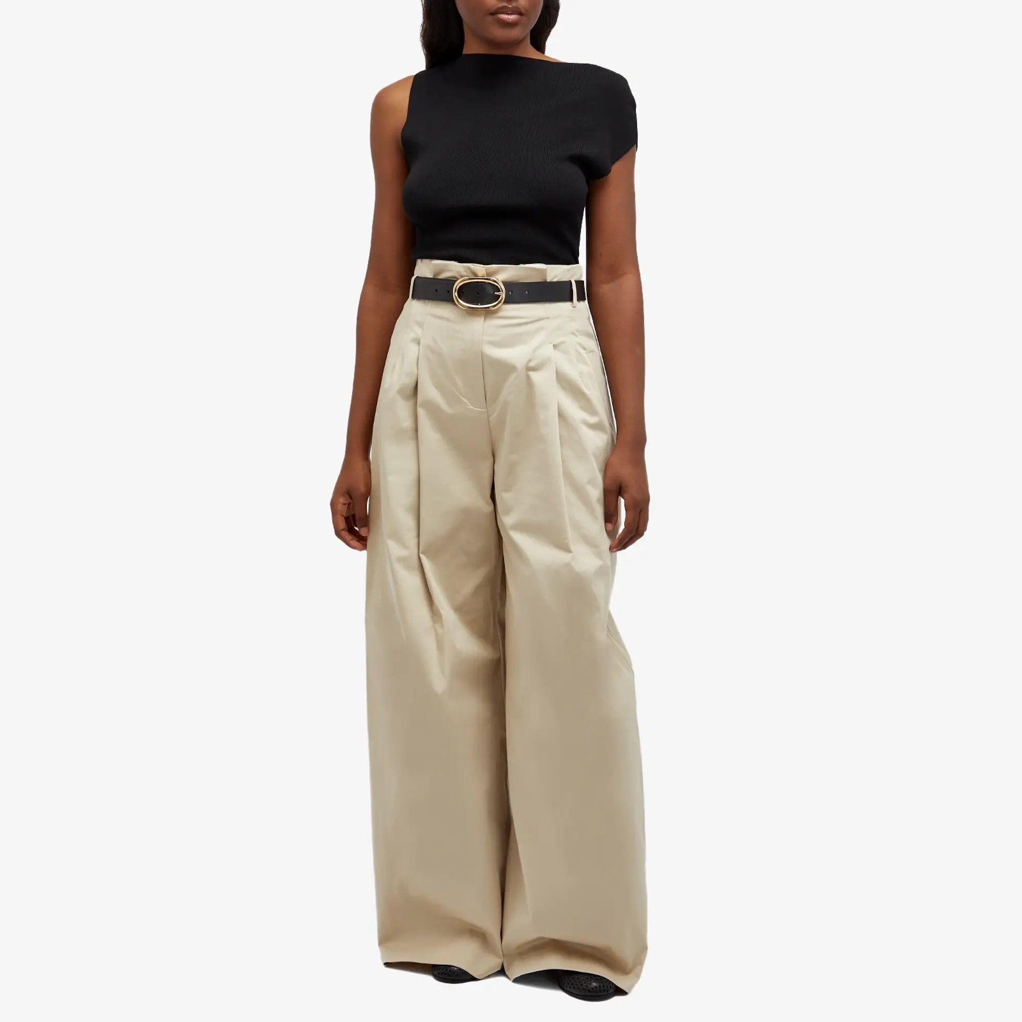 ST. Agni Women's Cotton Paperbag Waist Trousers Champagne
