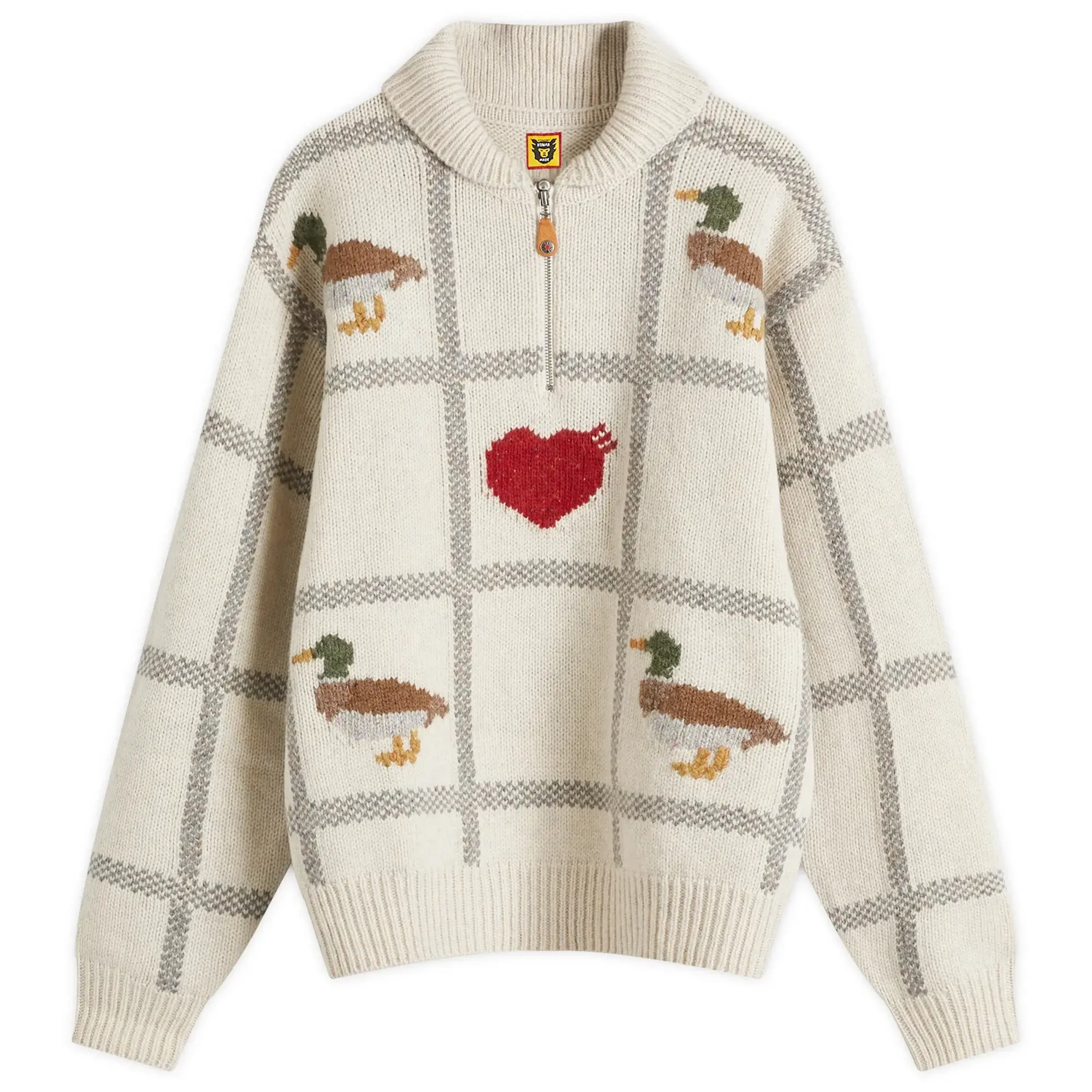 Human Made Men's Animal Half-Zip Knit Sweater White