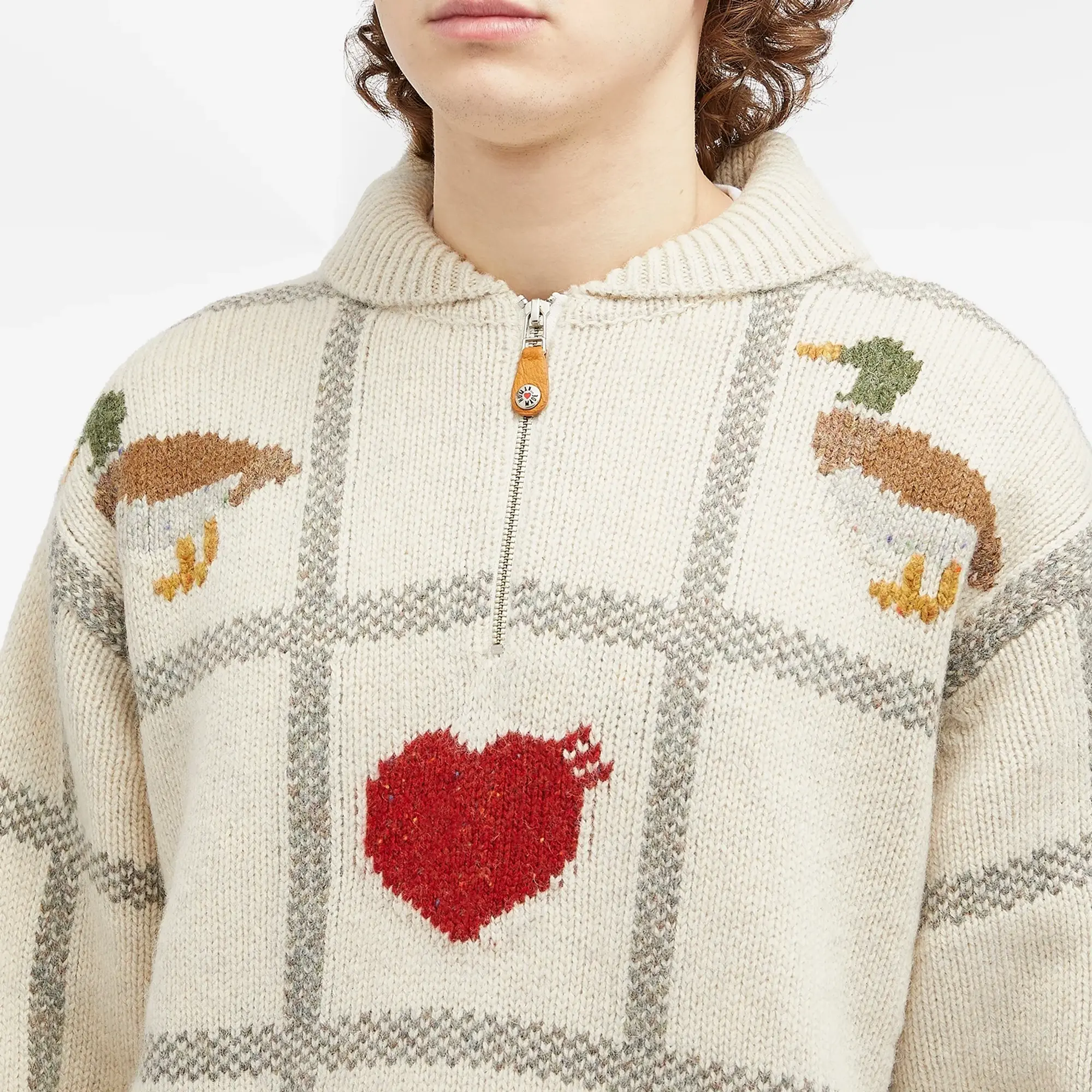 Human Made Men's Animal Half-Zip Knit Sweater White