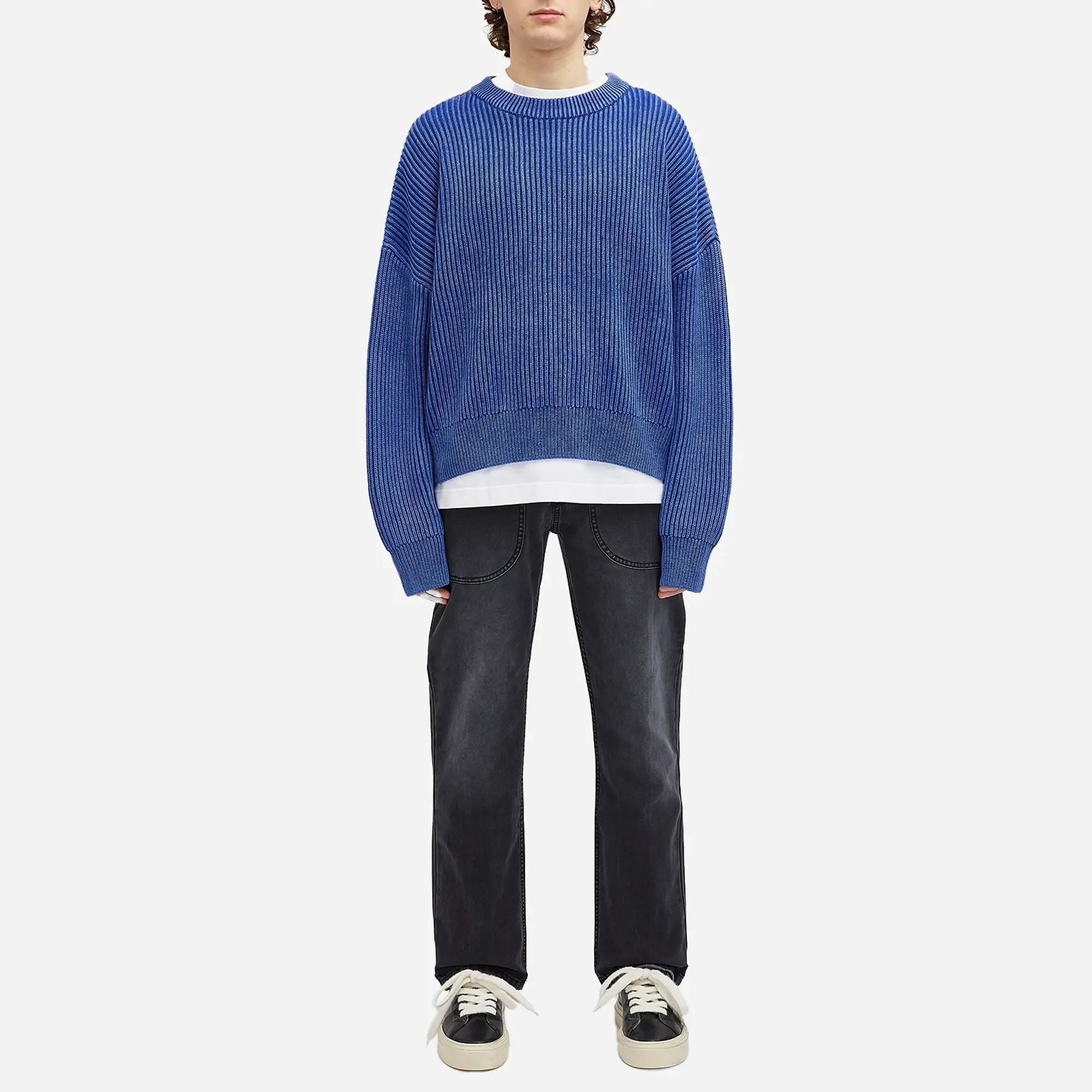 Cole Buxton Men's Acid Wash Knit Sweatshirt Cobalt Blue