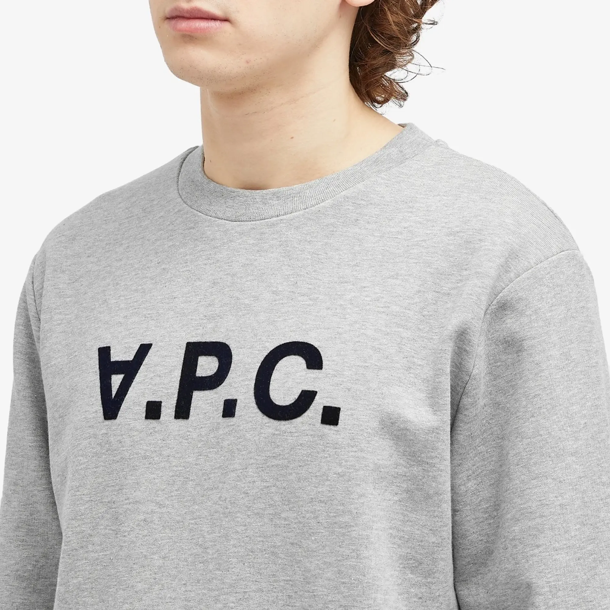 A.P.C. Men's VPC Logo Crew Sweatshirt Heathered Grey/Dark Navy