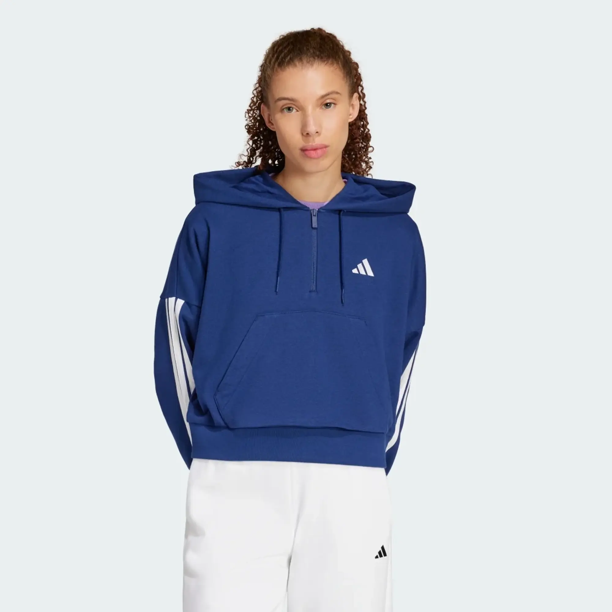 adidas Essentials 3-Stripes French Terry Quarter-Zip Hoodie