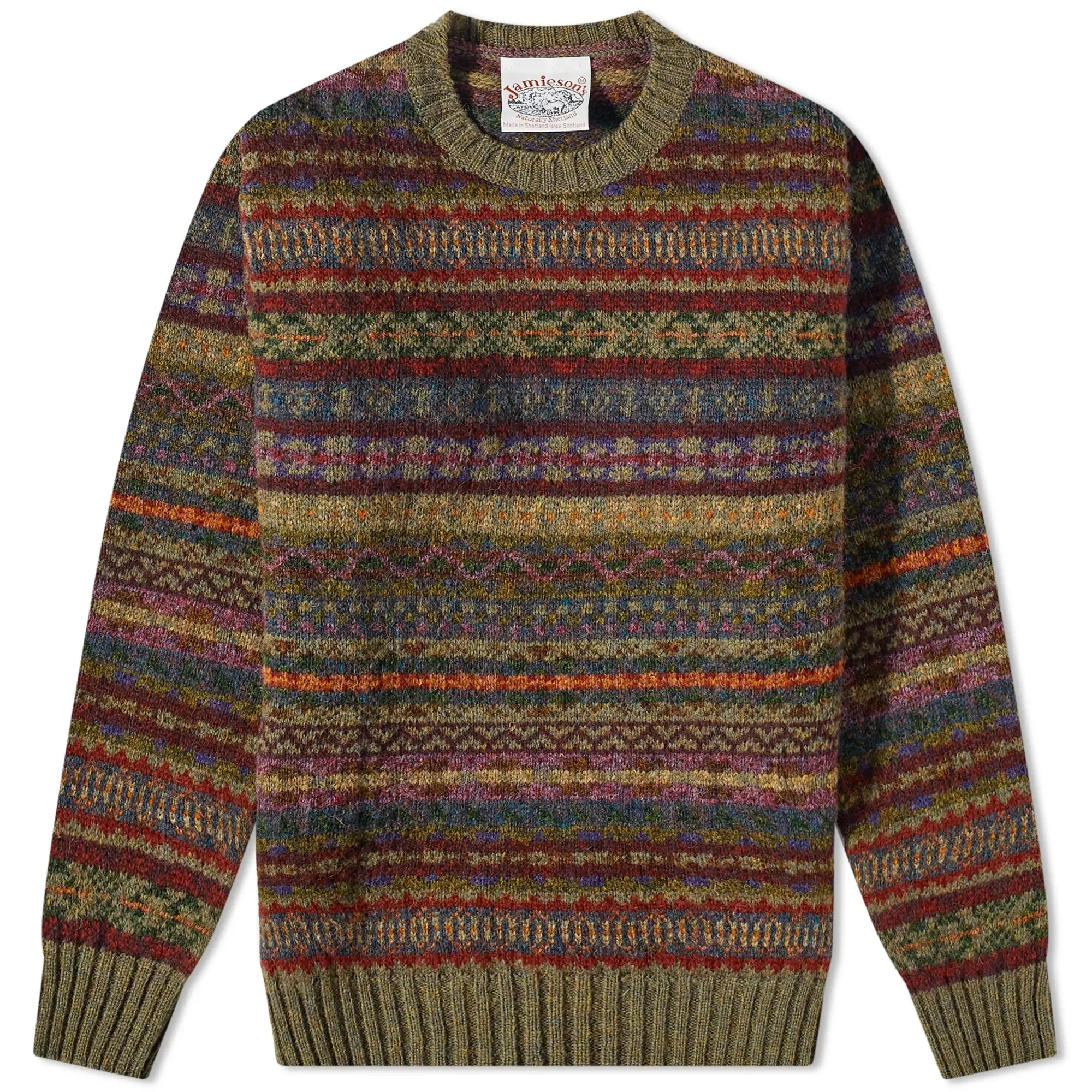 Jamieson's of Shetland Men's Fair Isle Crew Knit Seaweed