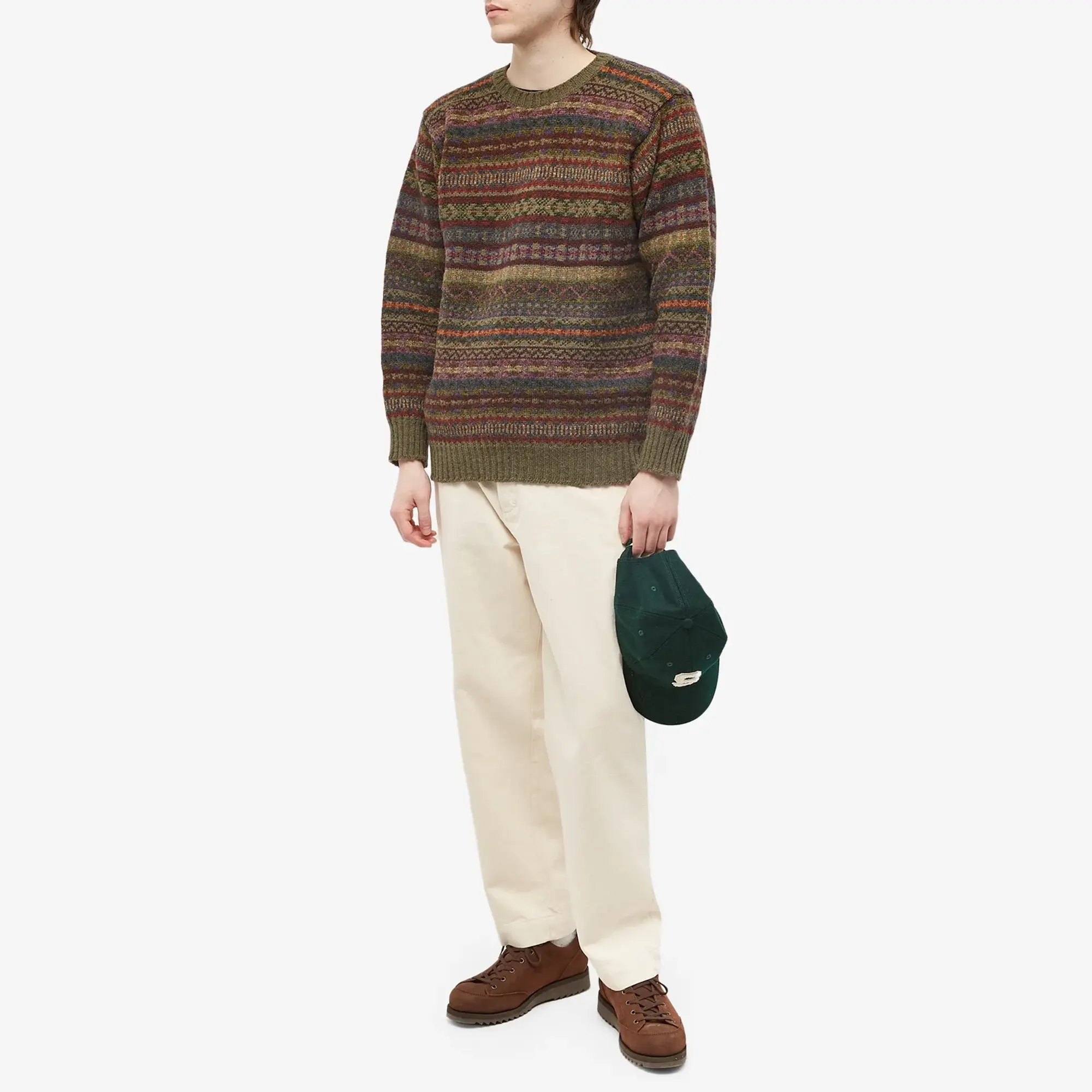 Jamieson's of Shetland Men's Fair Isle Crew Knit Seaweed