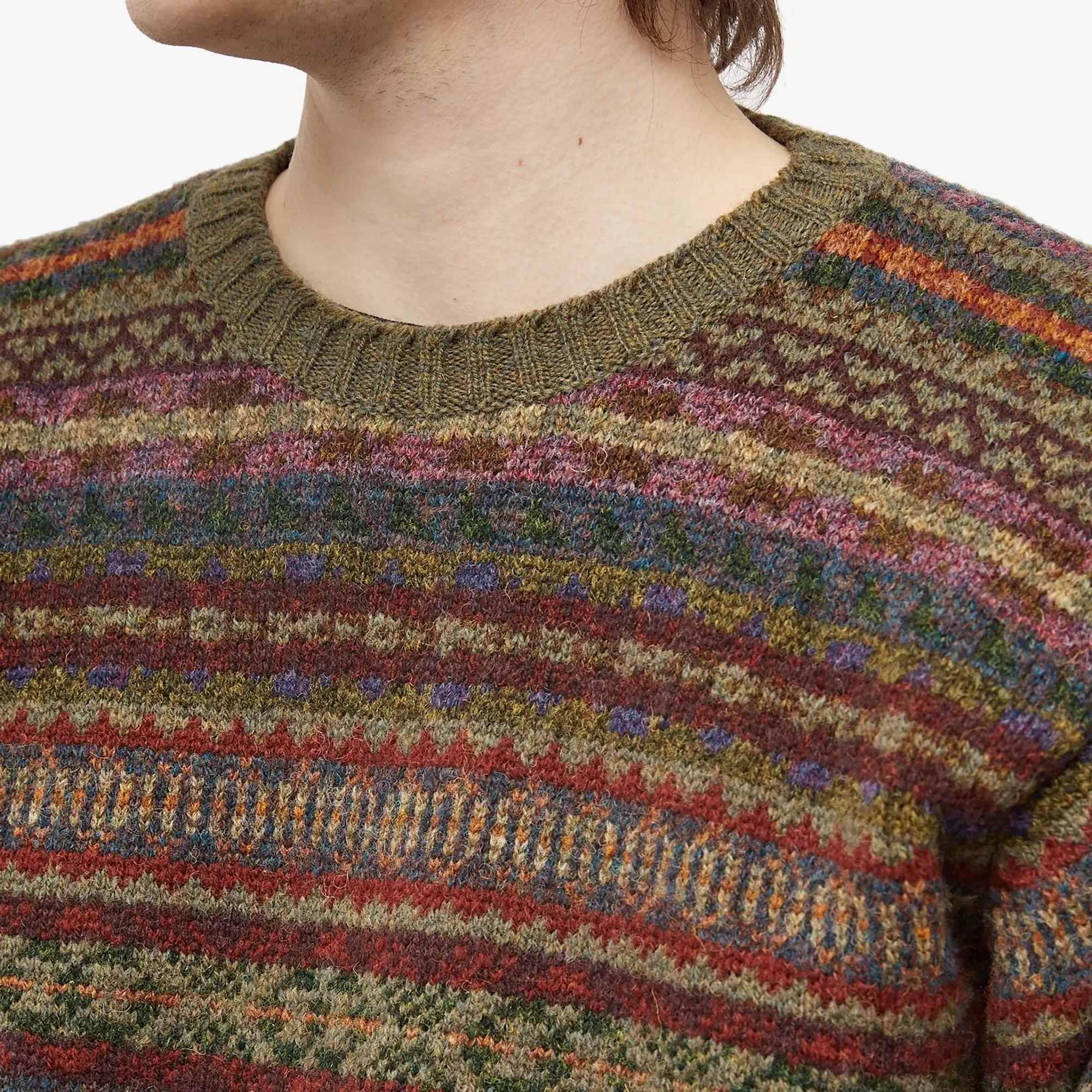 Jamieson's of Shetland Men's Fair Isle Crew Knit Seaweed