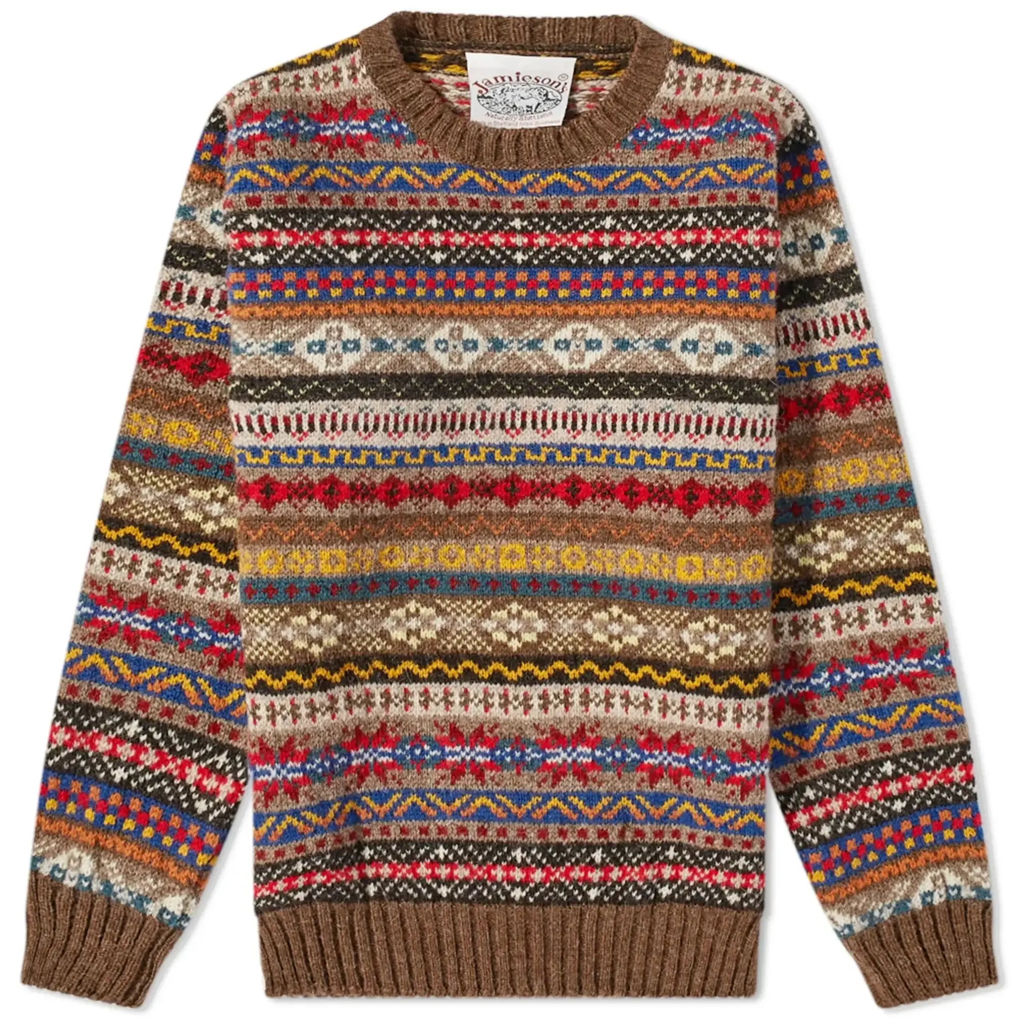 Jamieson's of Shetland Men's Fair Isle Crew Brown