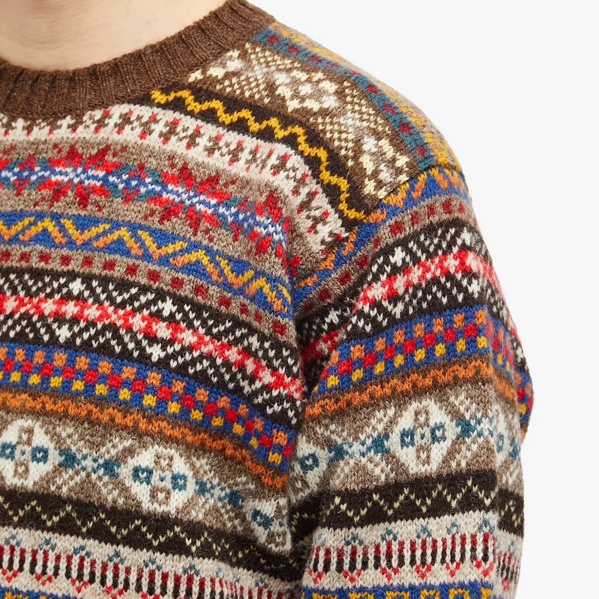Jamieson's of Shetland Men's Fair Isle Crew Brown