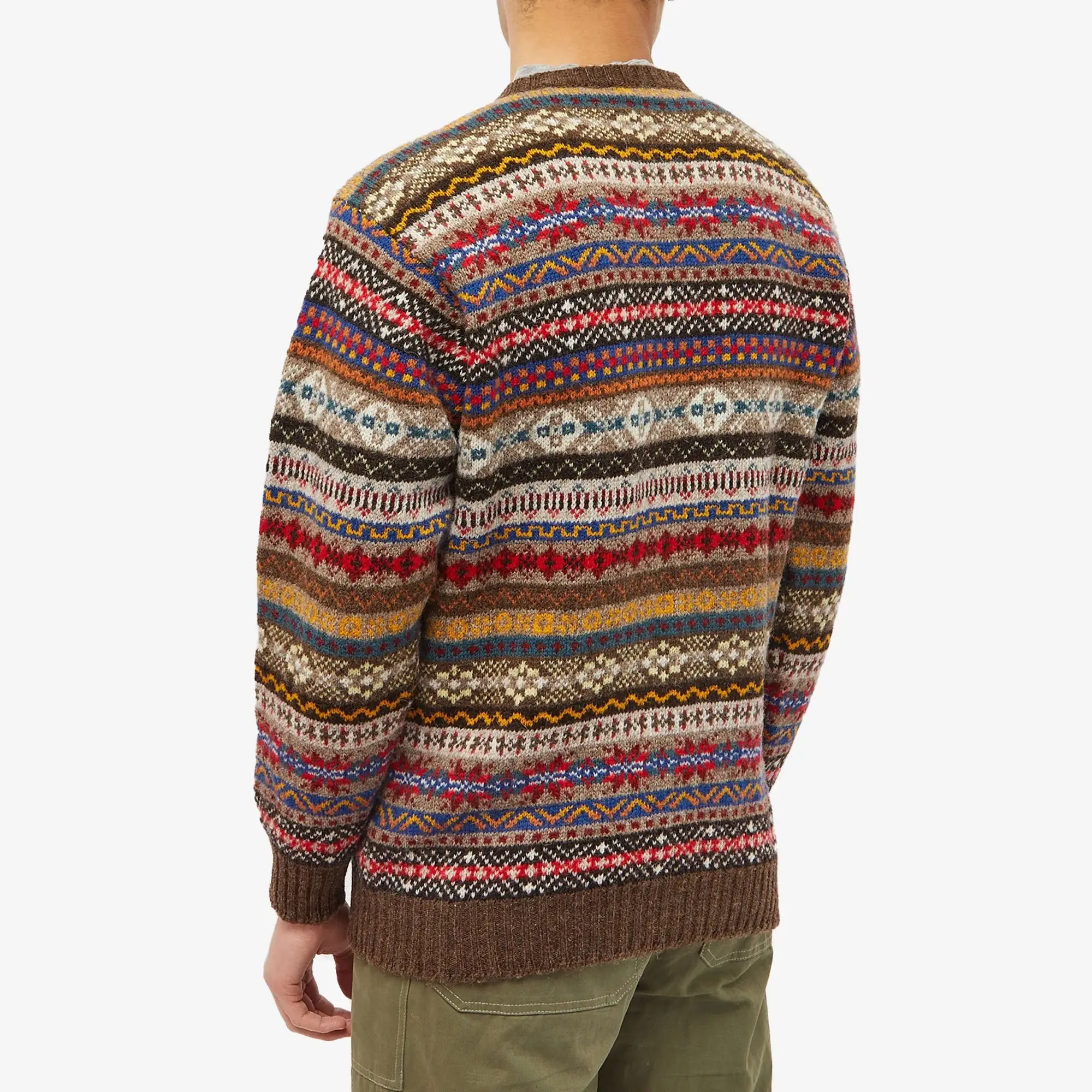 Jamieson's of Shetland Men's Fair Isle Crew Brown