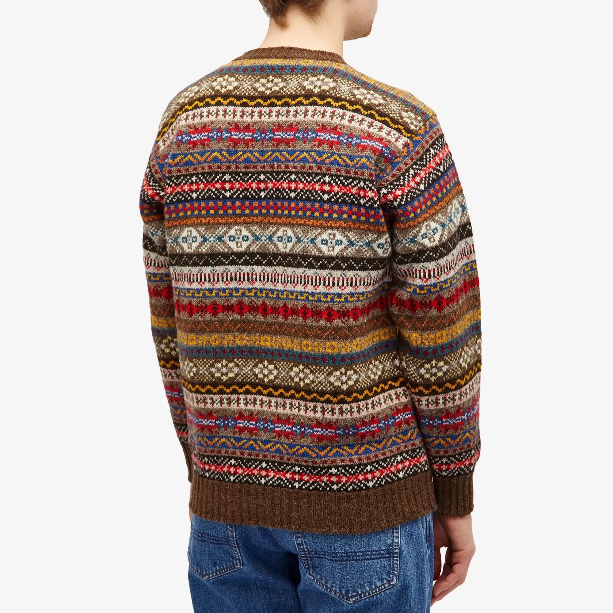 Jamieson's of Shetland Men's Fair Isle Crew Brown