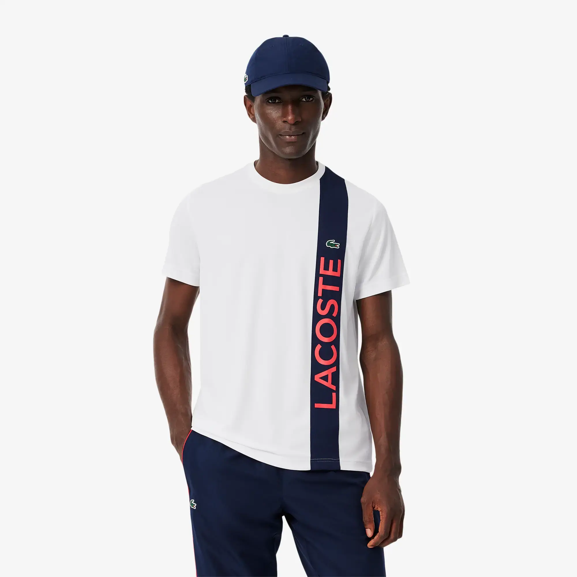 Lacoste Ultra Dry Print Branding Sport T-shirt - White / Navy Blue / Red