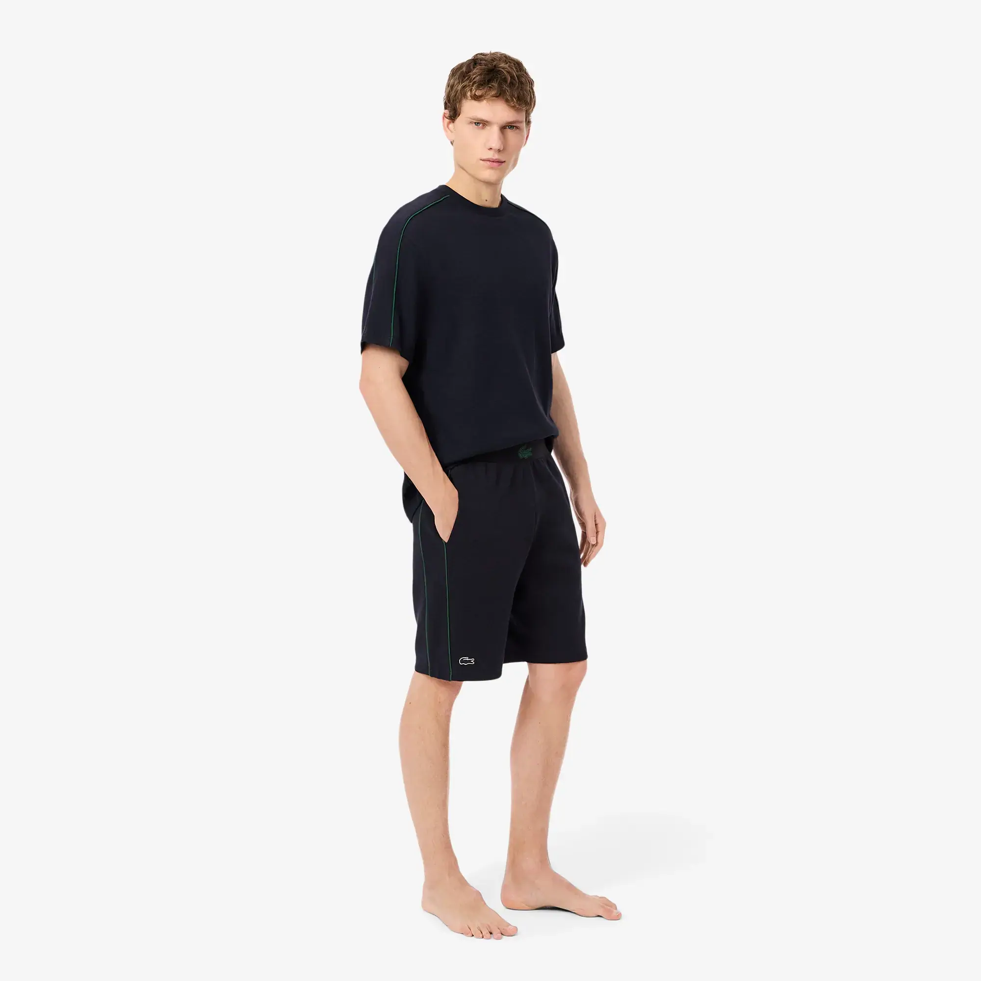 Lacoste Textured Knit Loungewear Shorts - Navy Blue / Green