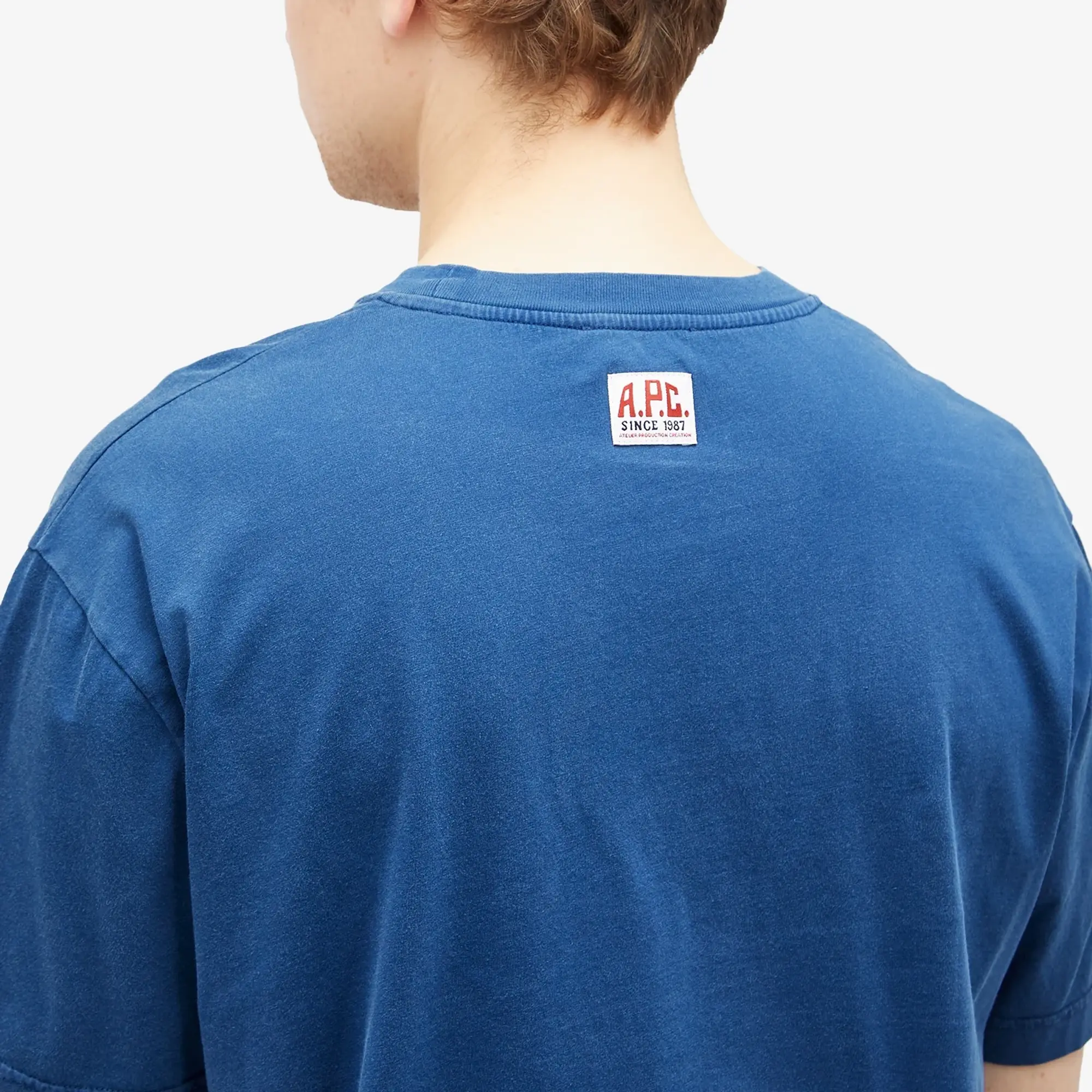 A.P.C. Men's Label H Garment Dyed T-Shirt Marine