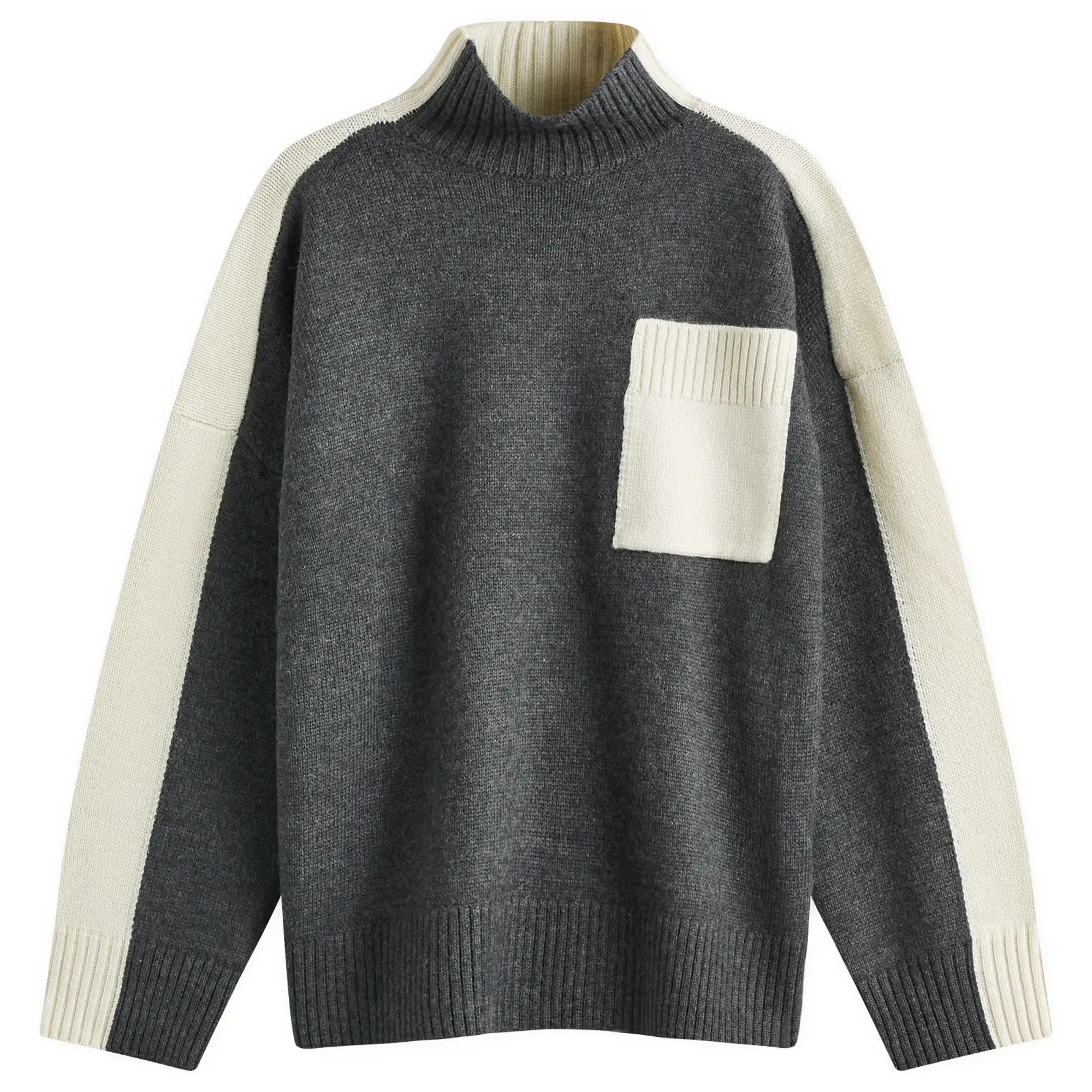 JW Anderson Men's Two Tone Patch Pocket Jumper Grey