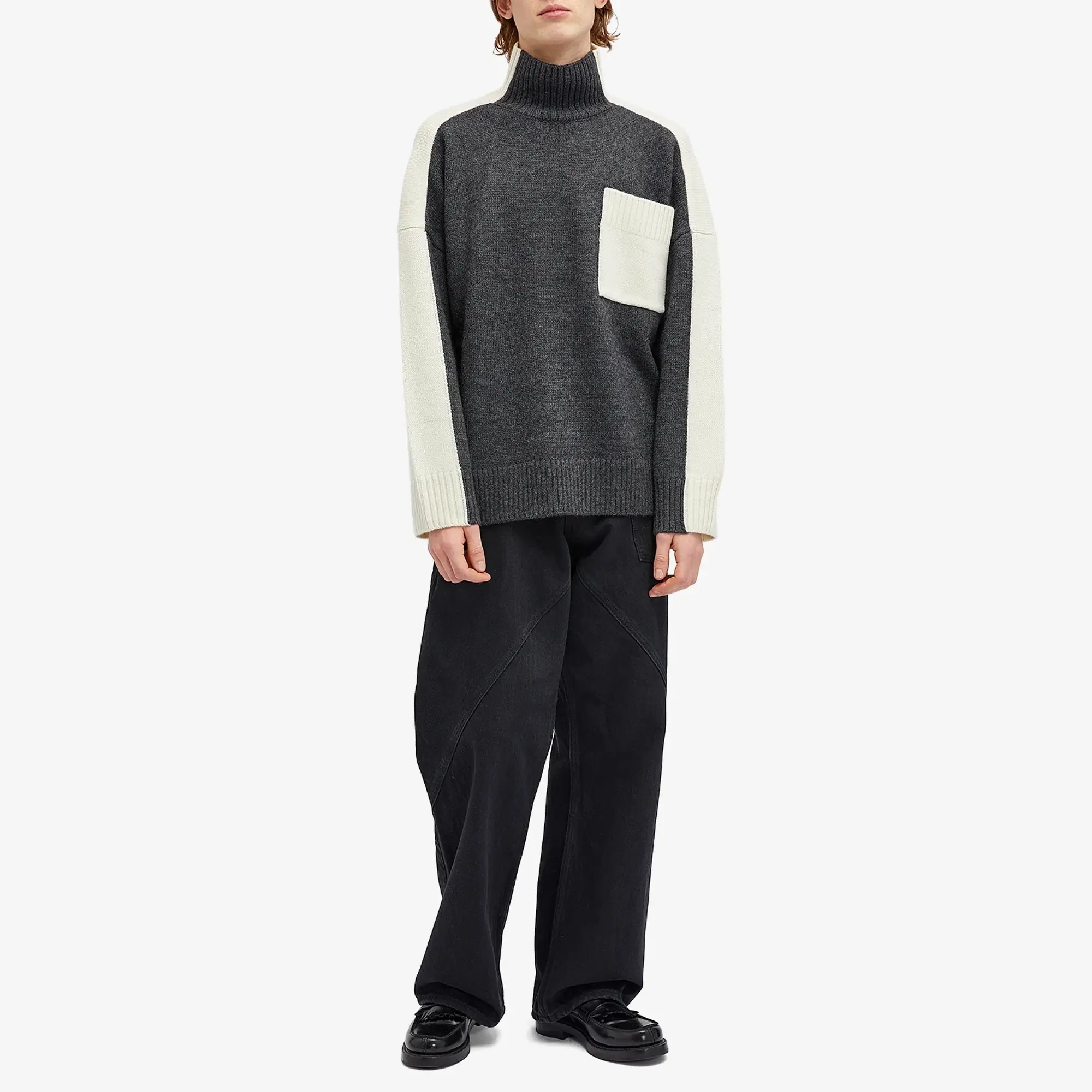 JW Anderson Men's Two Tone Patch Pocket Jumper Grey