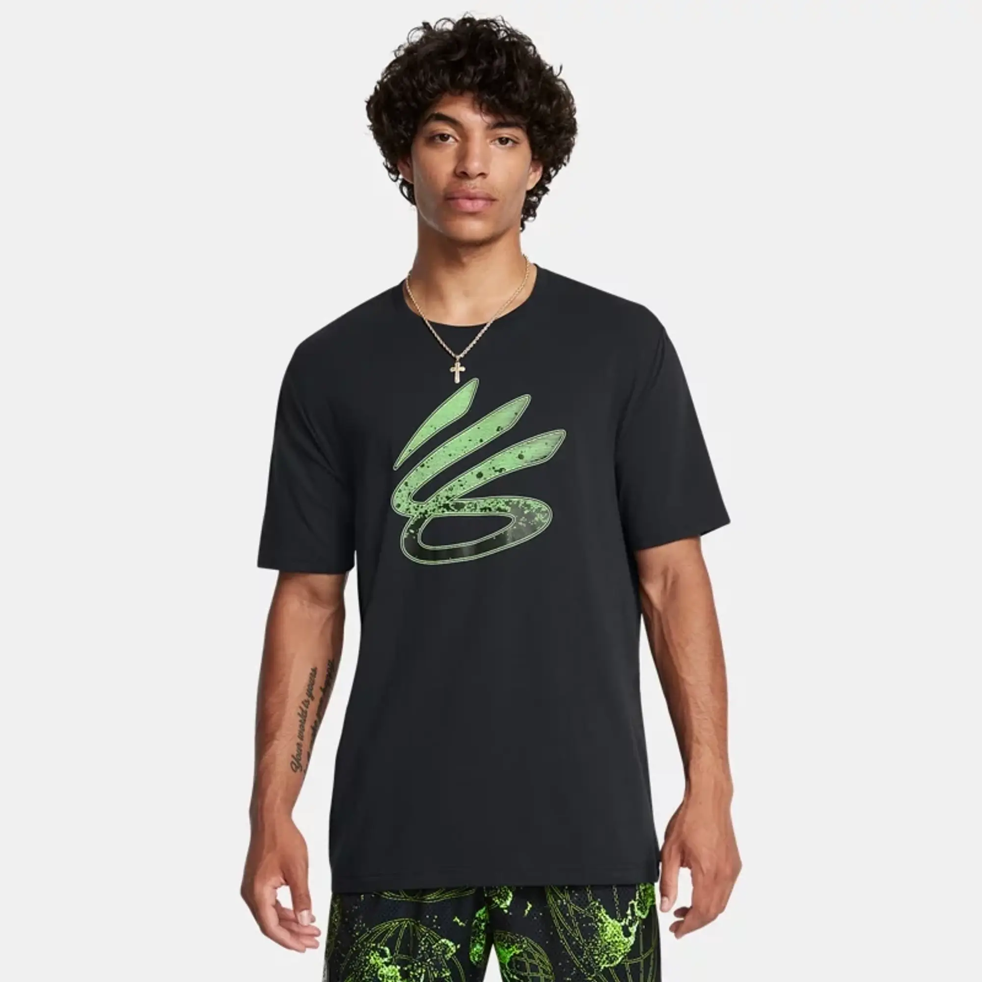Under Armour Men's Curry Logo Trend T-Shirt Black / Black / Hyper Green XXL