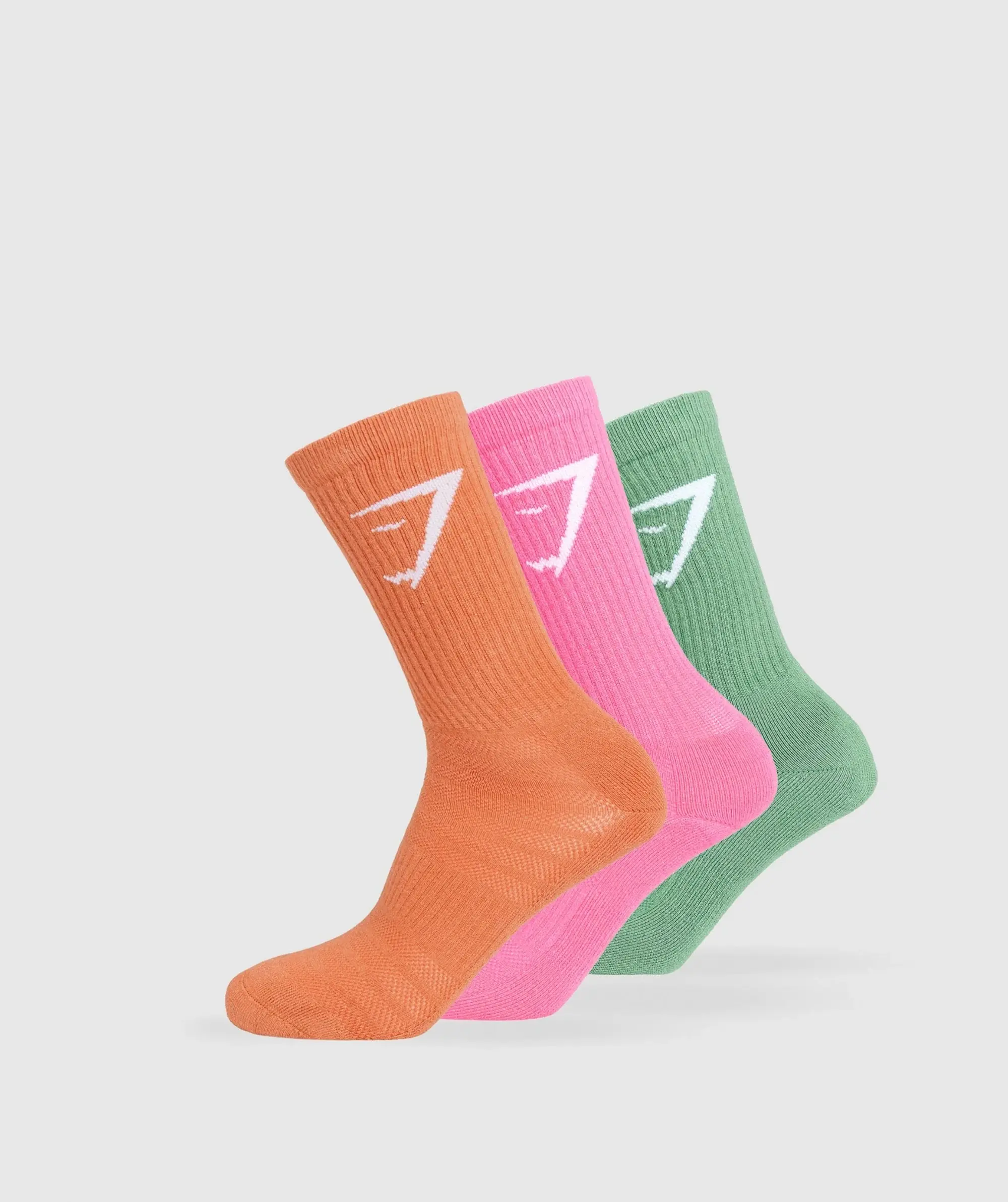 Gymshark Crew Socks 3pk - Discipline Green/Physical Pink/Muted Orange