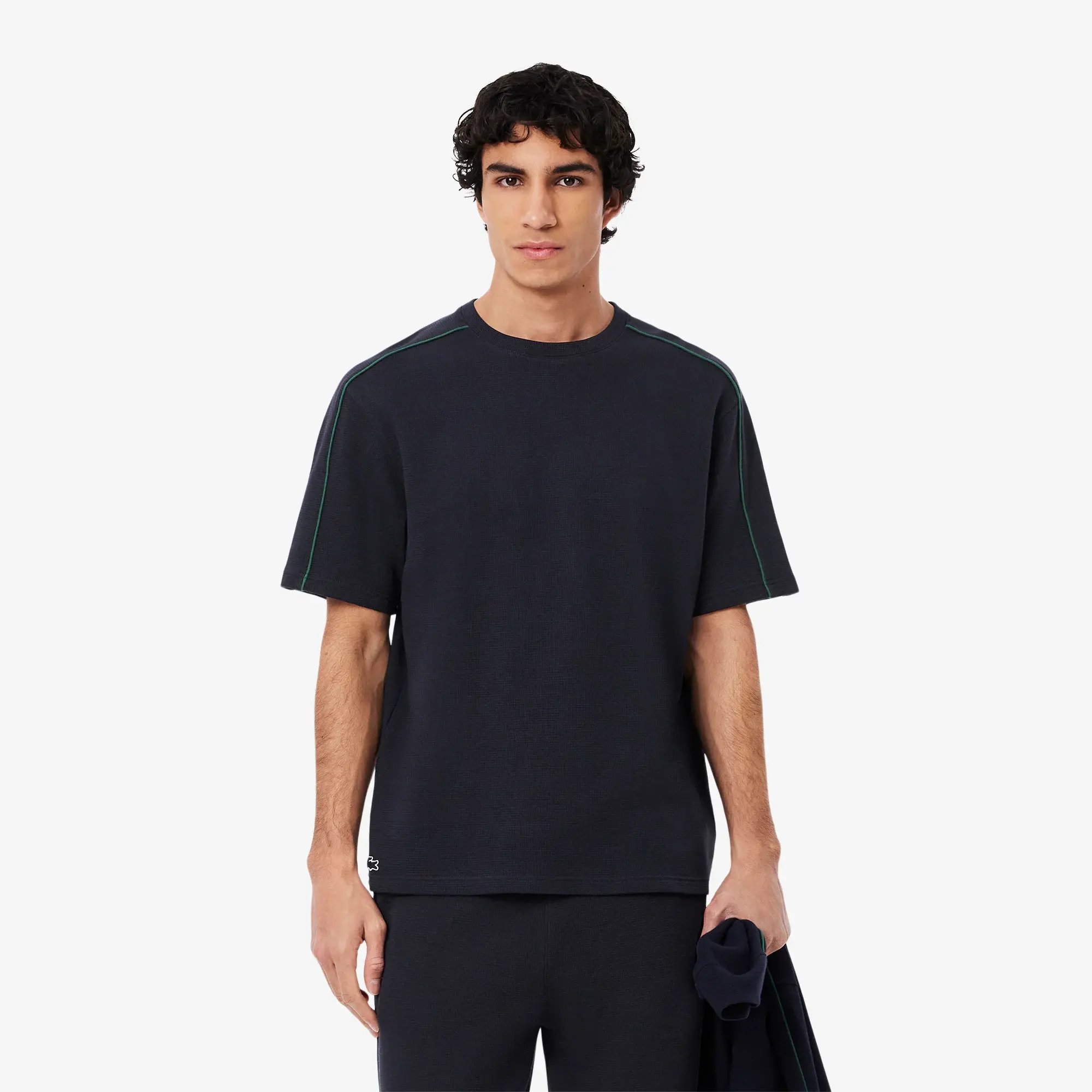 Lacoste Textured Loungewear T-Shirt - Navy Blue / Green