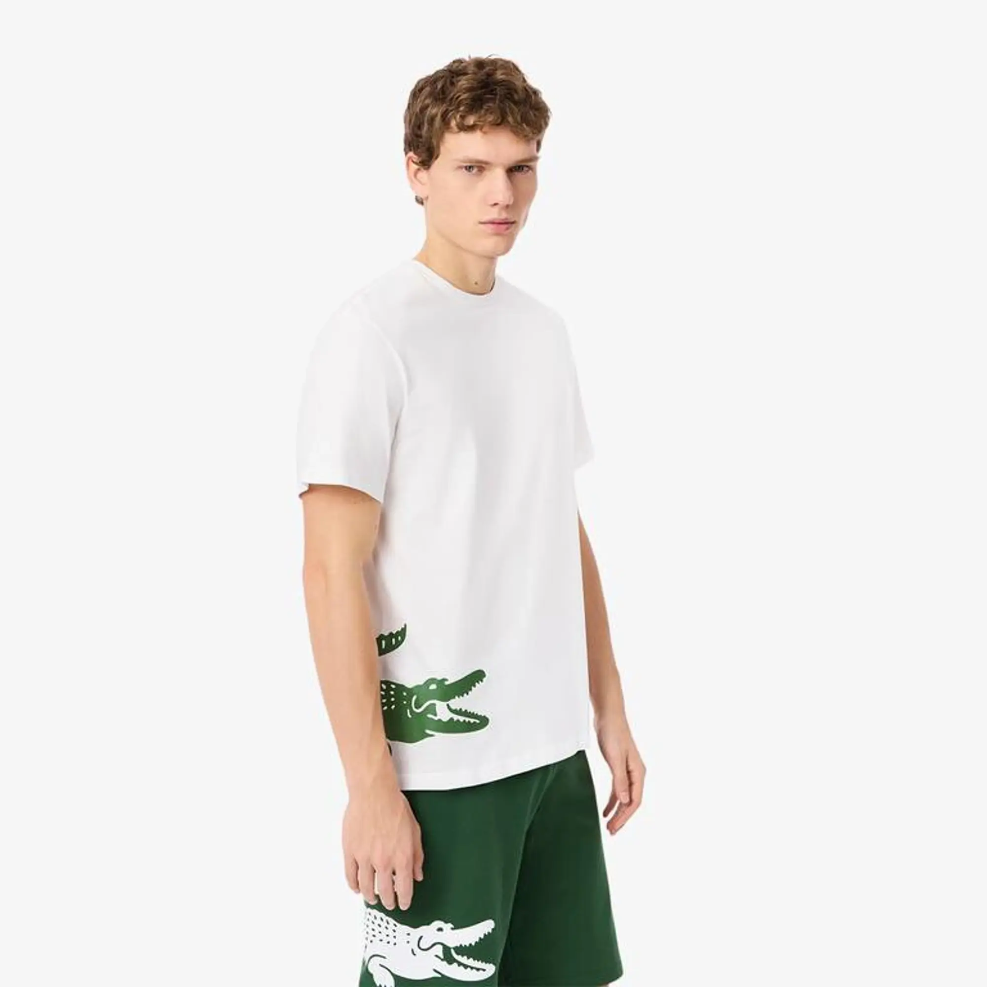 Lacoste Printed Cotton Loungewear T-Shirt - White / Green