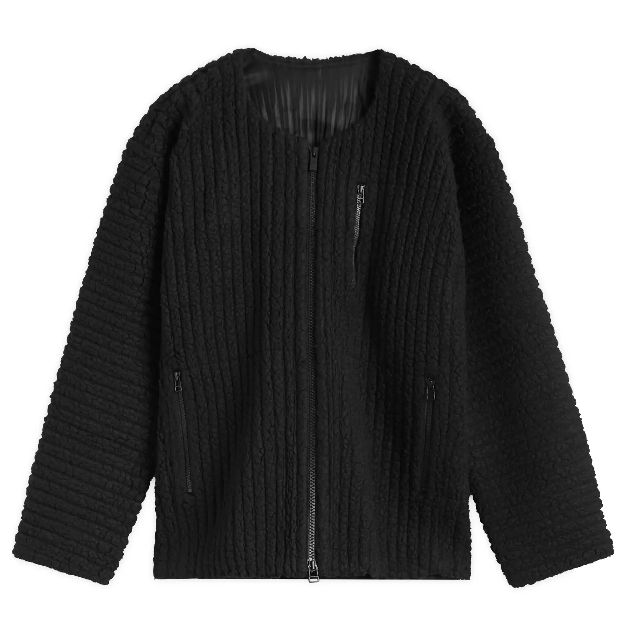 Homme Plissé Issey Miyake Men's Pleated Boa Fleece Jacket Black