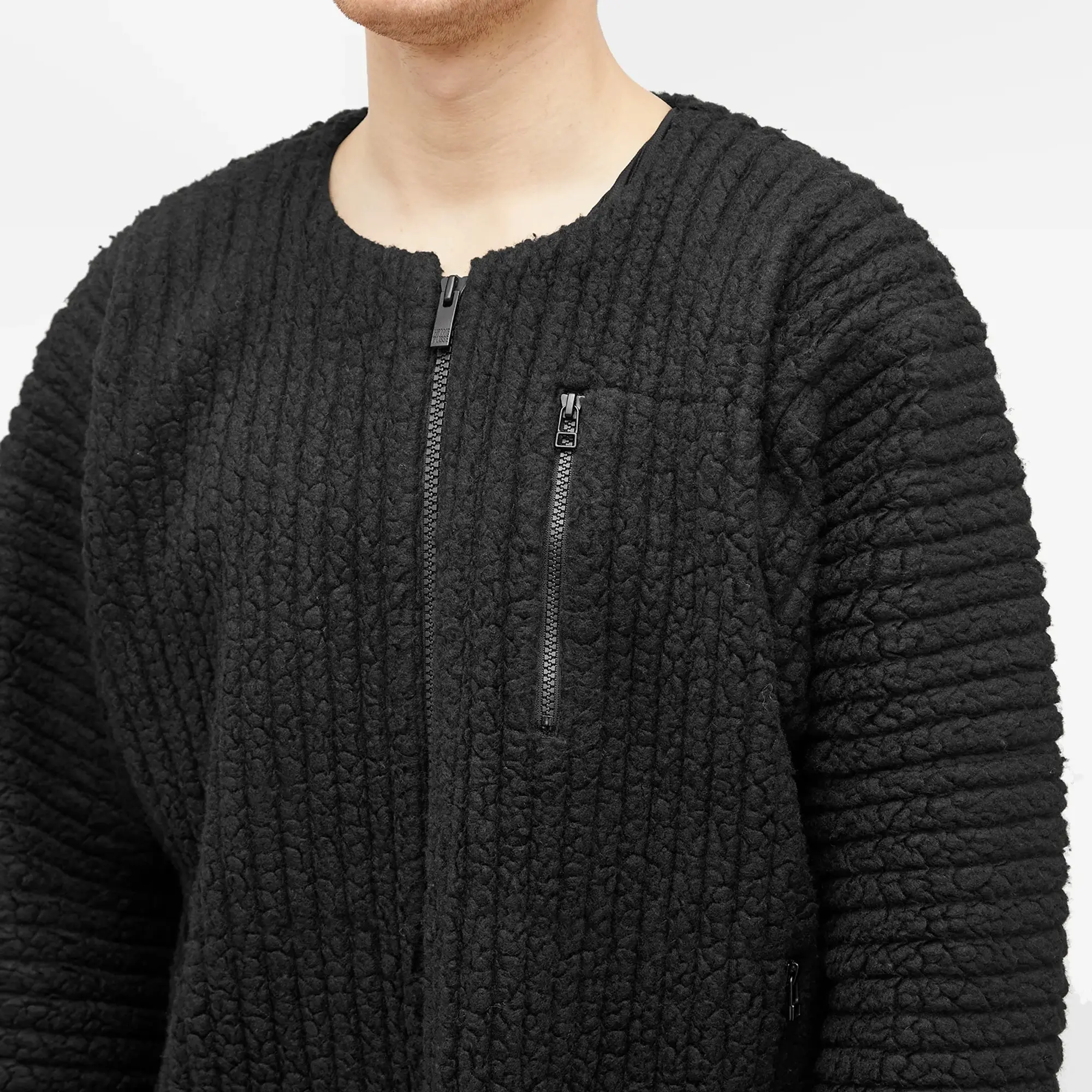 Homme Plissé Issey Miyake Men's Pleated Boa Fleece Jacket Black