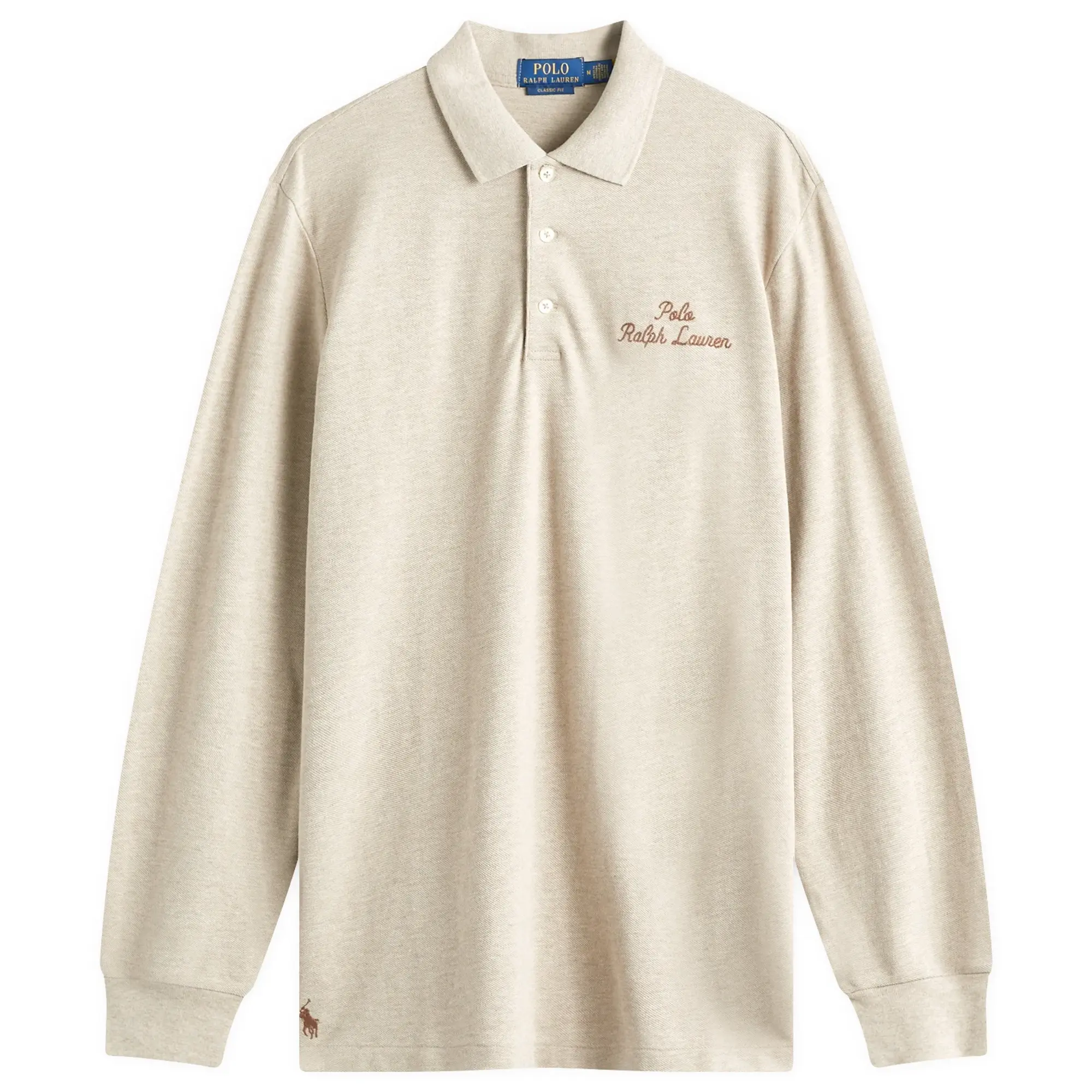 Polo Ralph Lauren Men's Script Logo Long Sleeve Polo Tuscan Beige Heather