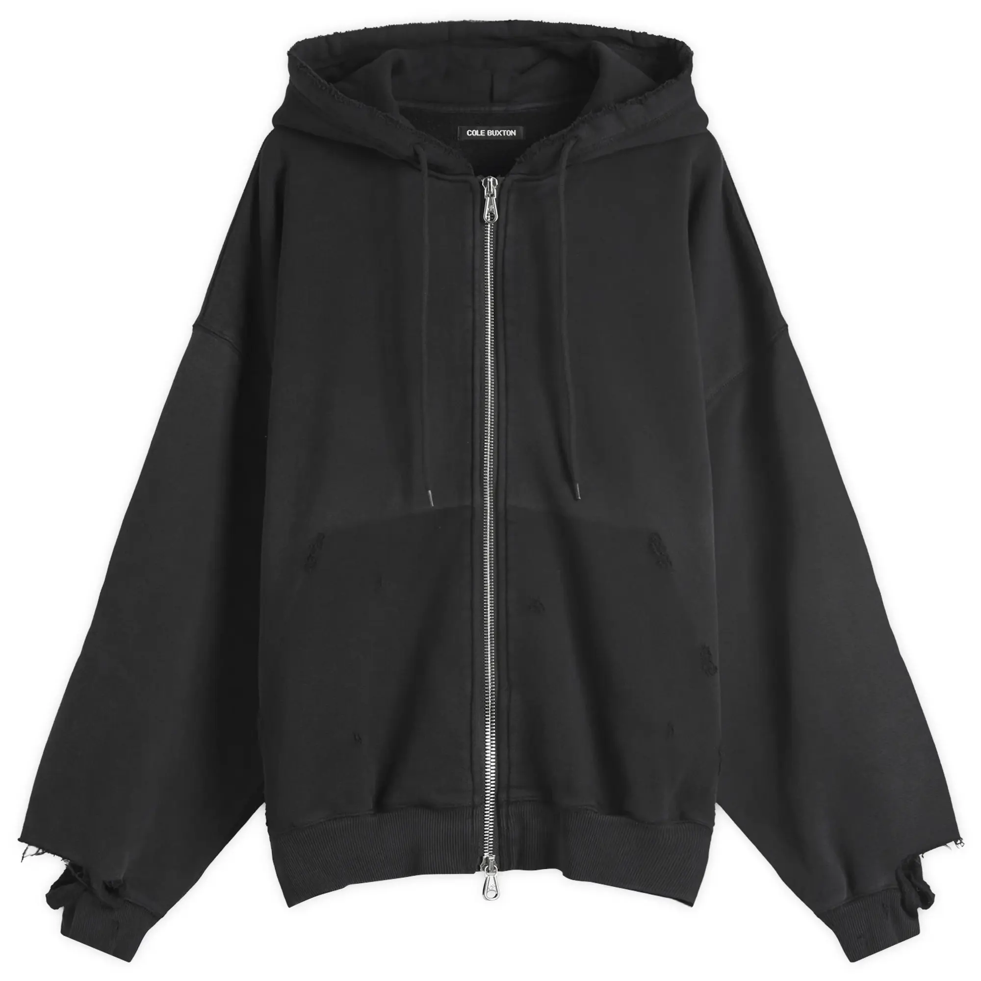 Cole Buxton Men's Distressed Removed Pocket Zip Hoodie Washed Black