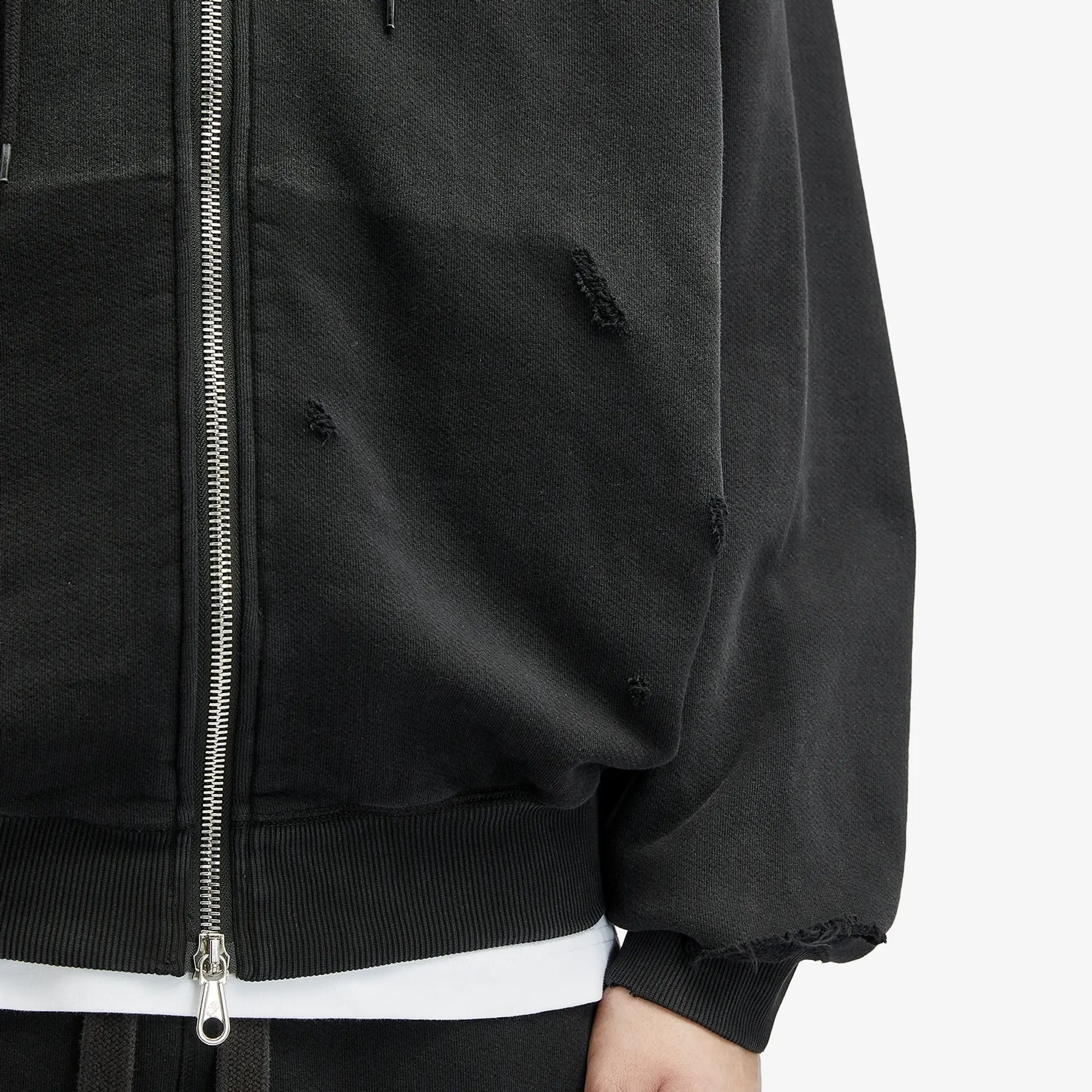 Cole Buxton Men's Distressed Removed Pocket Zip Hoodie Washed Black