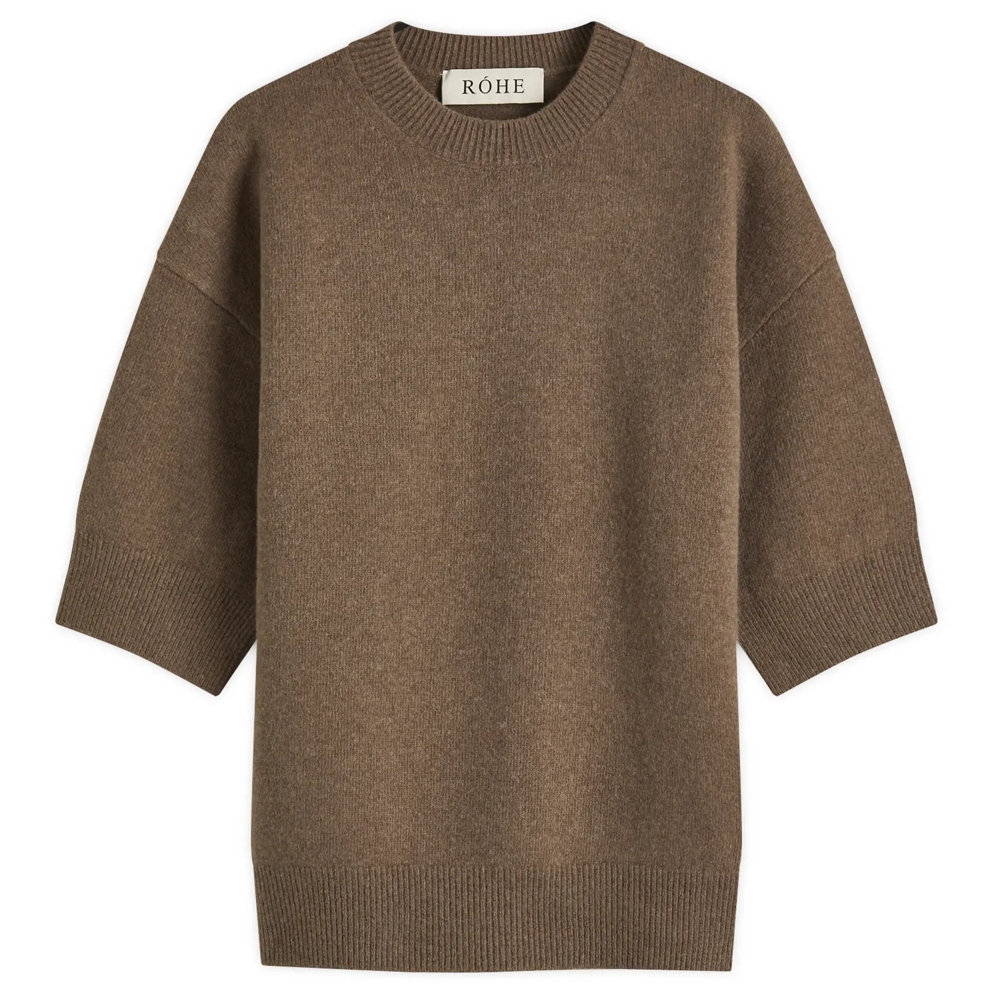 Róhe Women's Compact Knit Short Sleeve Top Taupe Melange