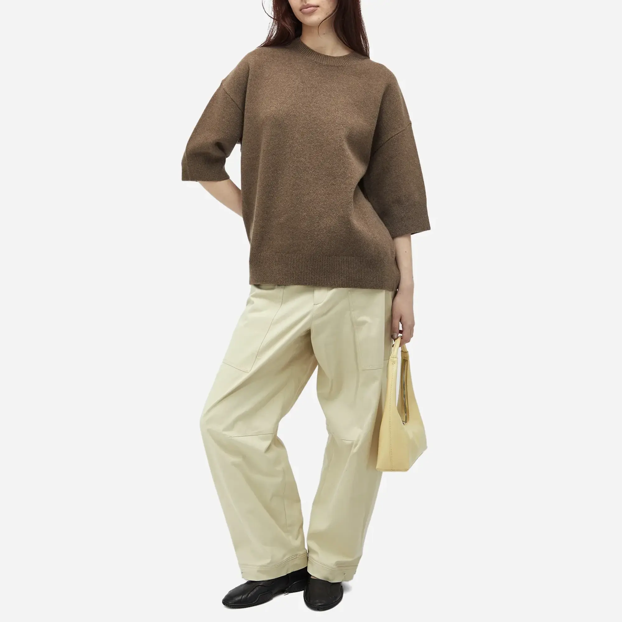 Róhe Women's Compact Knit Short Sleeve Top Taupe Melange