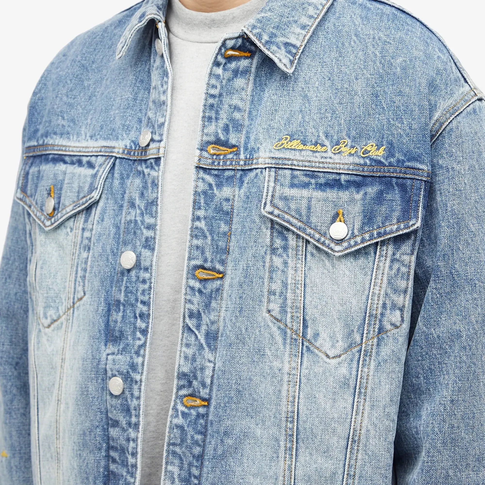 Billionaire Boys Club Men's Duck Embroidered Denim Jacket Heavy Wash Blue